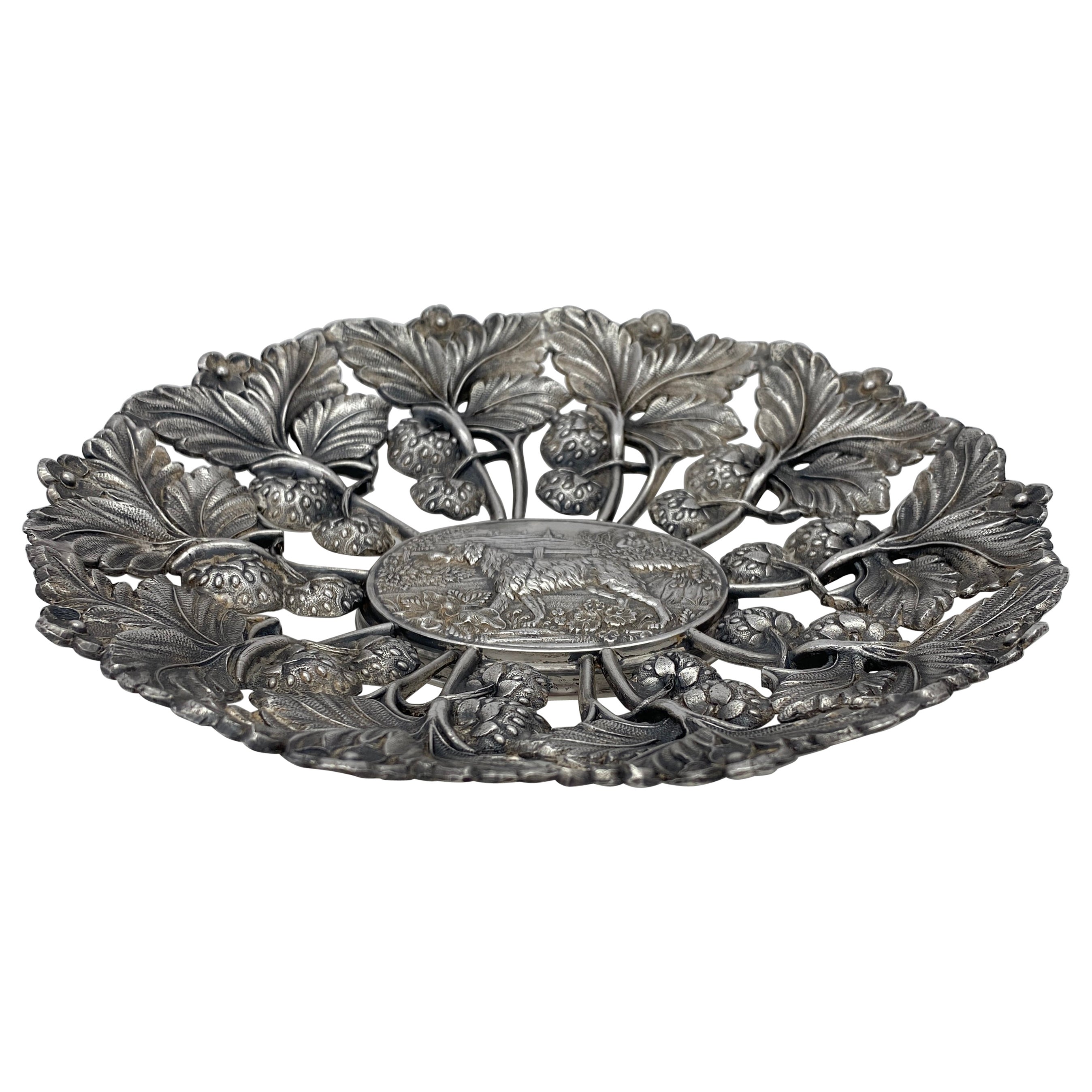 Reed and Barton Sculpted Bowl, Silver Plated Dish with Dog