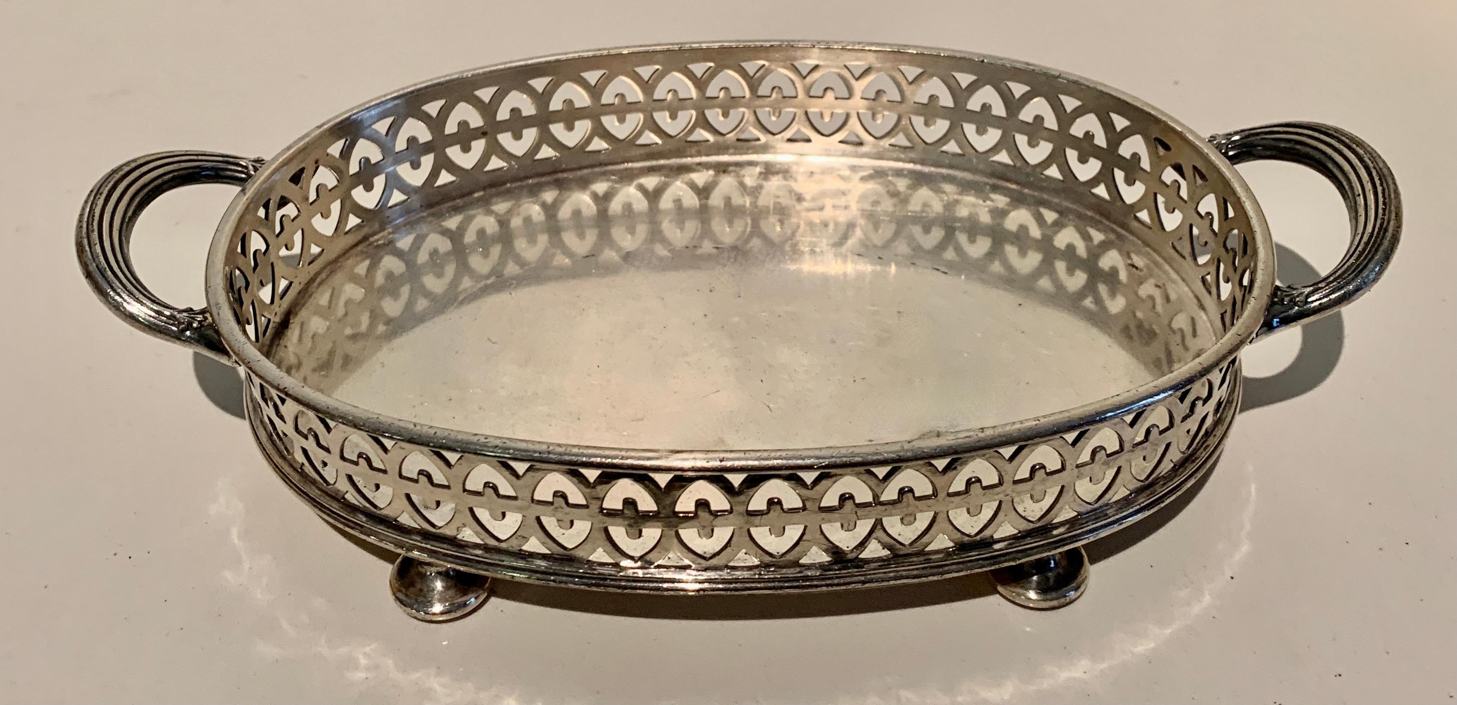 Reed and Barton silver gallery tray with handles - A compliment to areas, from the bar, to the vanity. A wonderfully decorative piece perfect to serve a pair of drinks or display your finest Perfumes!