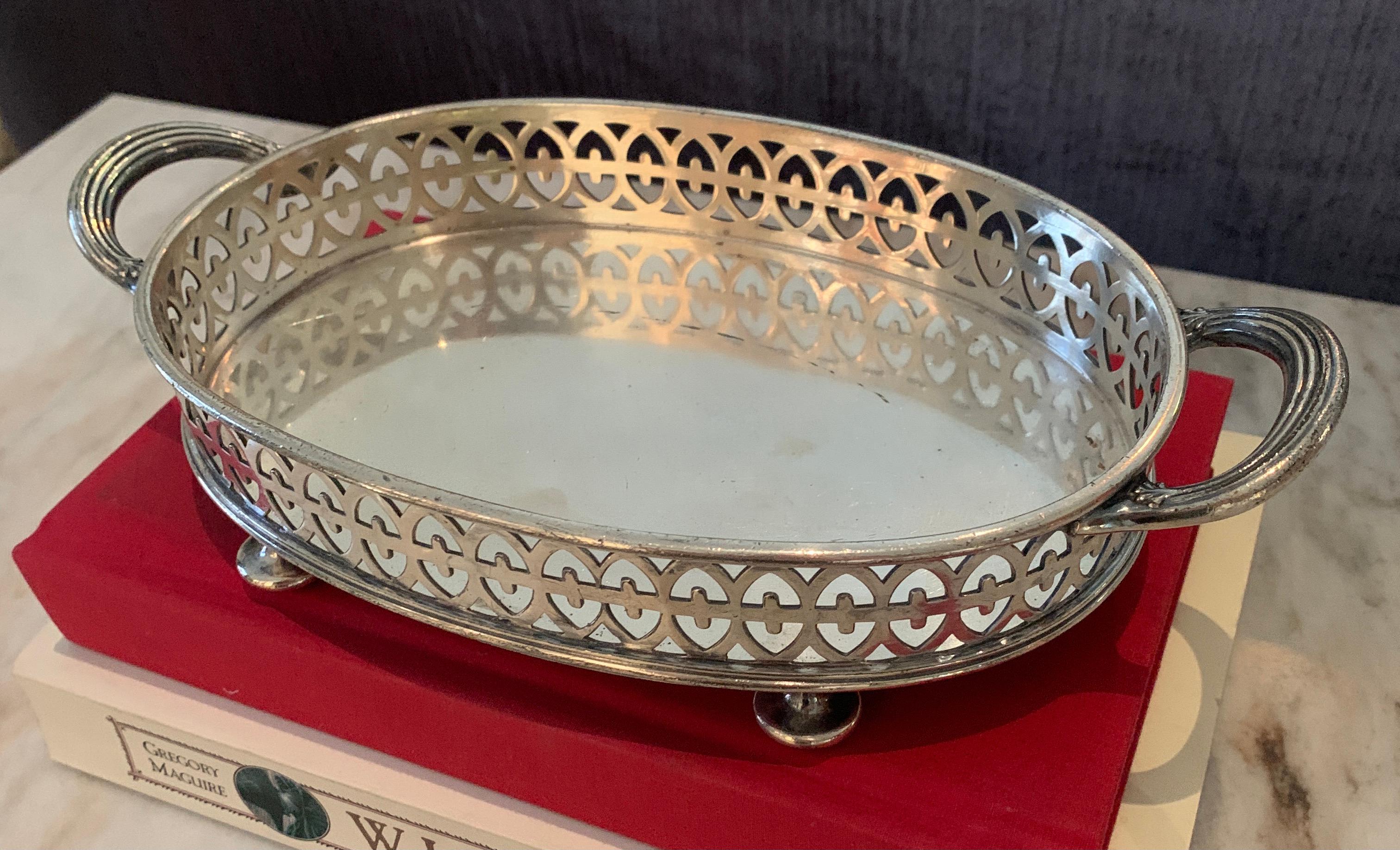 Art Deco Reed and Barton Silver Gallery Tray with Handles For Sale