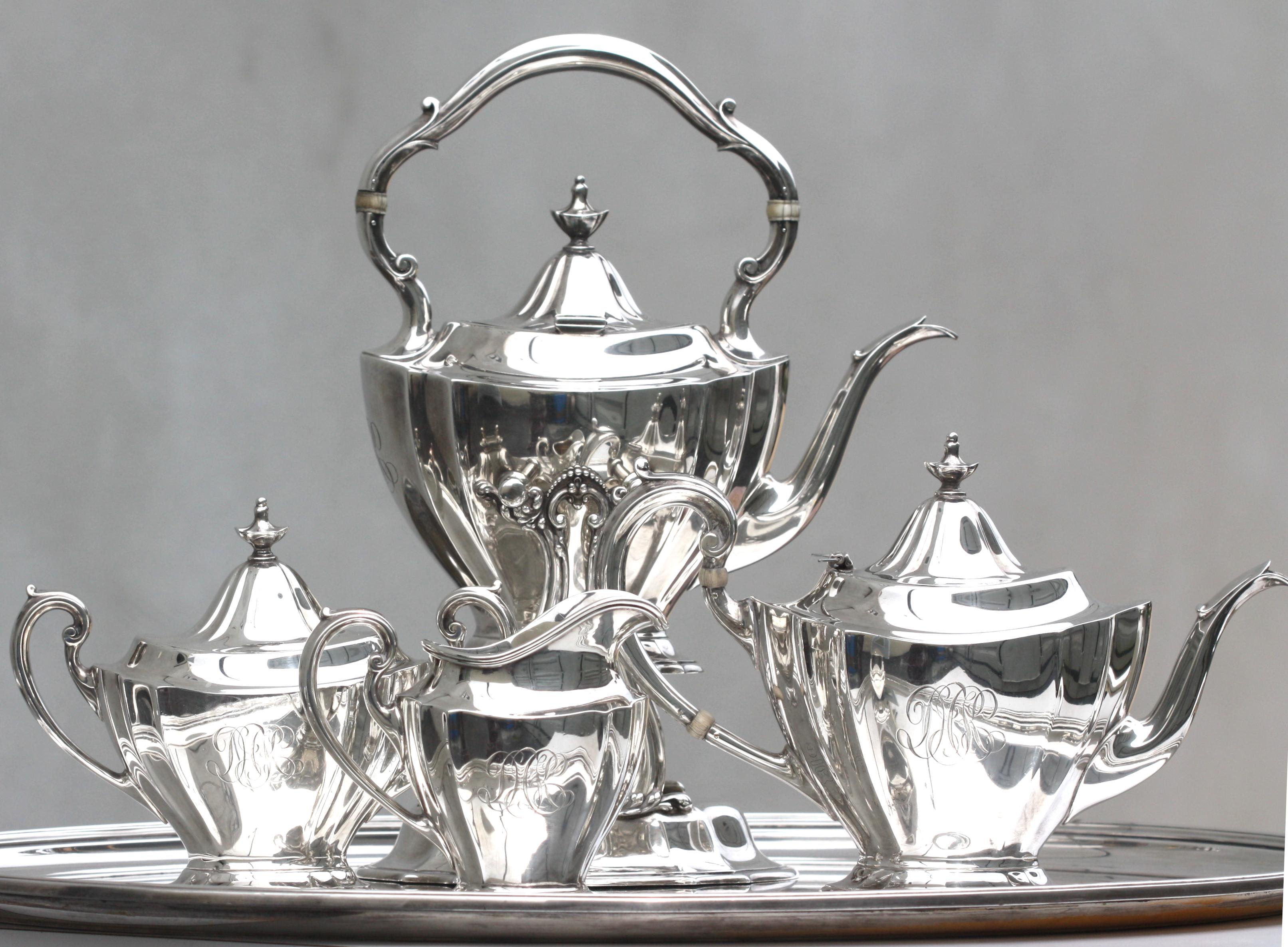 Reed And Barton Sterling Silver Four-Piece Tea And Coffee Service with a Tiffany For Sale 4