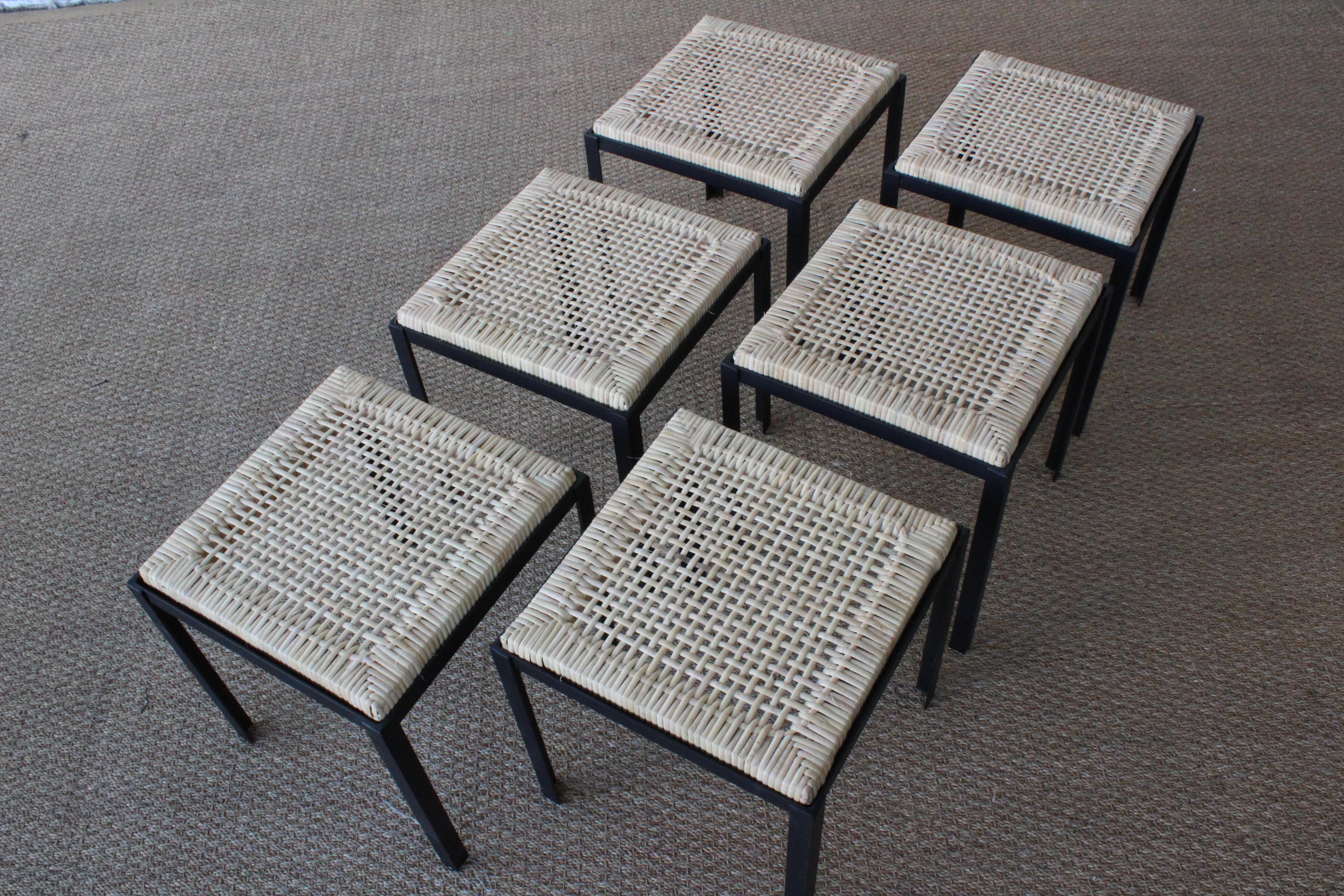 Hand-Woven Reed and Iron Stool by Danny Ho Fong for Tropi-Cal, U.S.A, 1960s