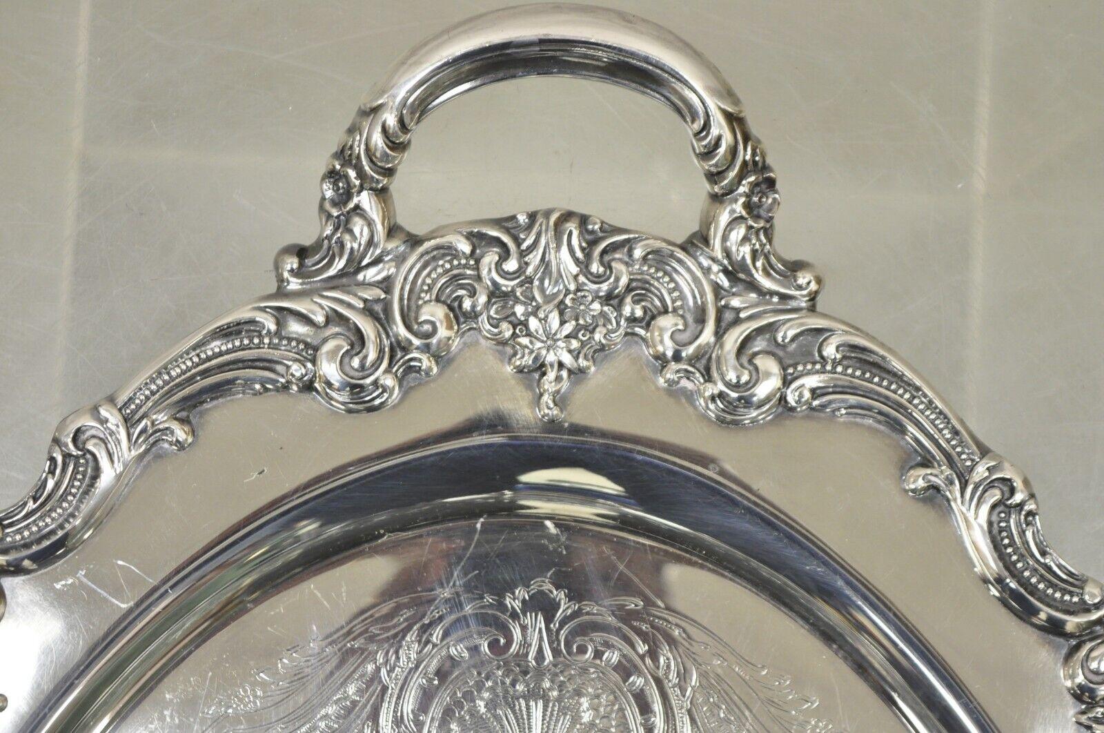 Victorian Reed & Barton 1955 25 Silver Plated Oval Twin Handle Large Serving Platter Tray For Sale