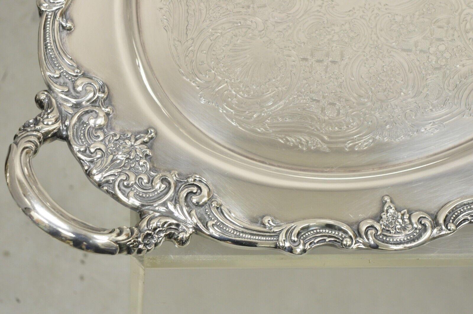 Reed & Barton 1955 25 Silver Plated Oval Twin Handle Large Serving Platter Tray In Good Condition For Sale In Philadelphia, PA