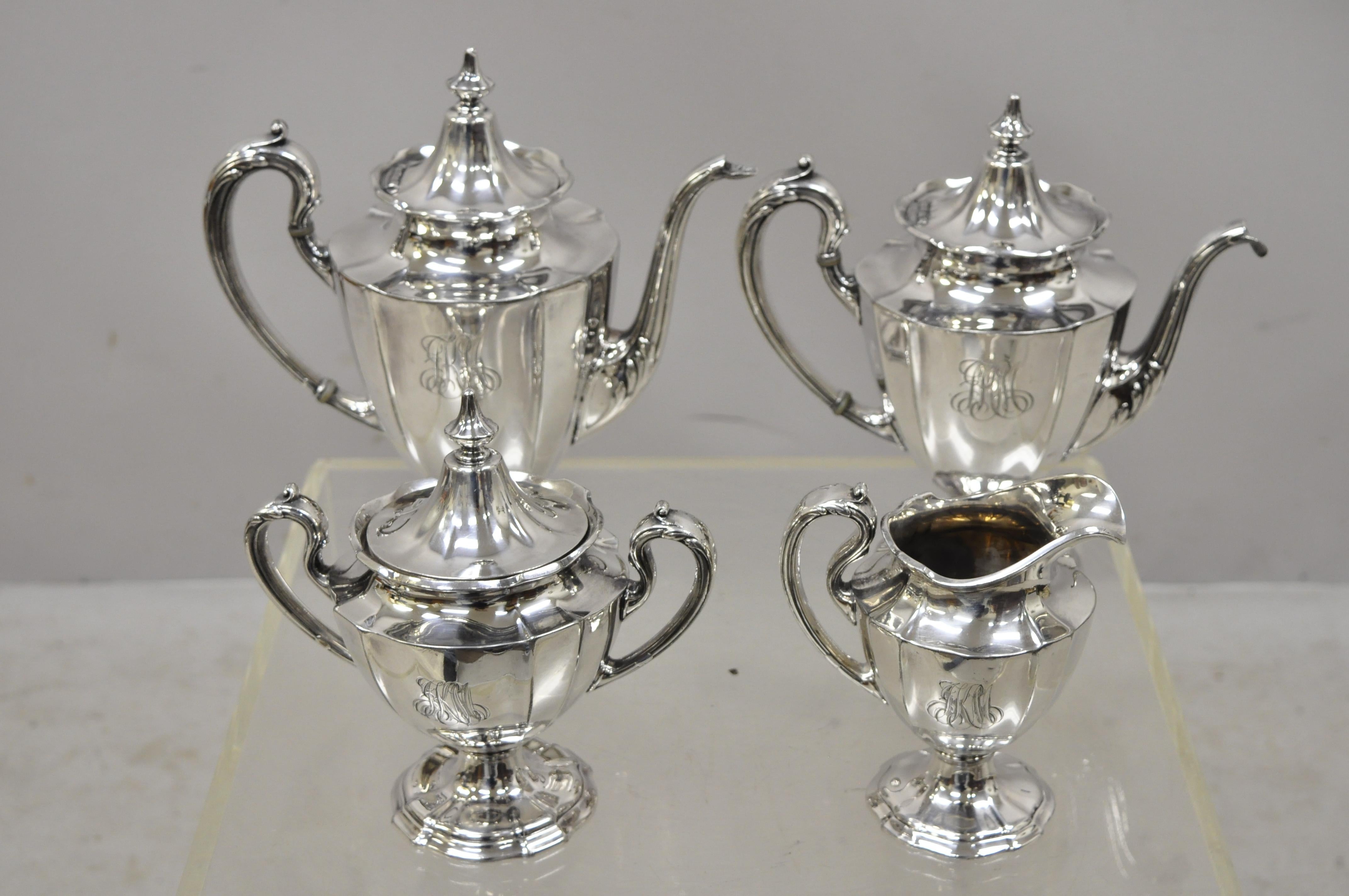 Reed & Barton 3890 Silver Plate Tea Coffee Pot Creamer Service Set of 4 Pieces 2