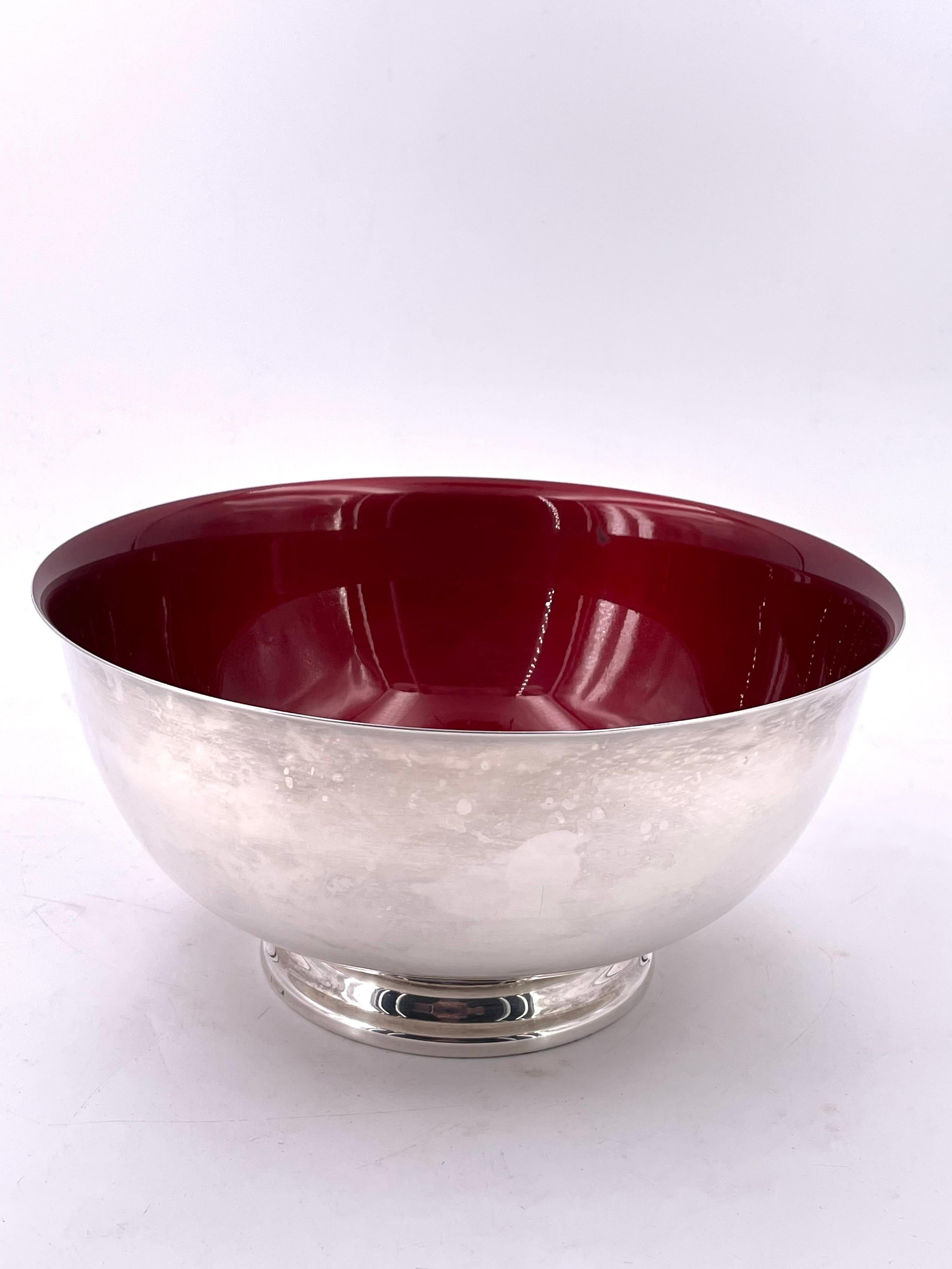 Beautiful design on this large bowl by Reed & Barton red enameled footed bowl, we polished its in very nice and clean condition.
