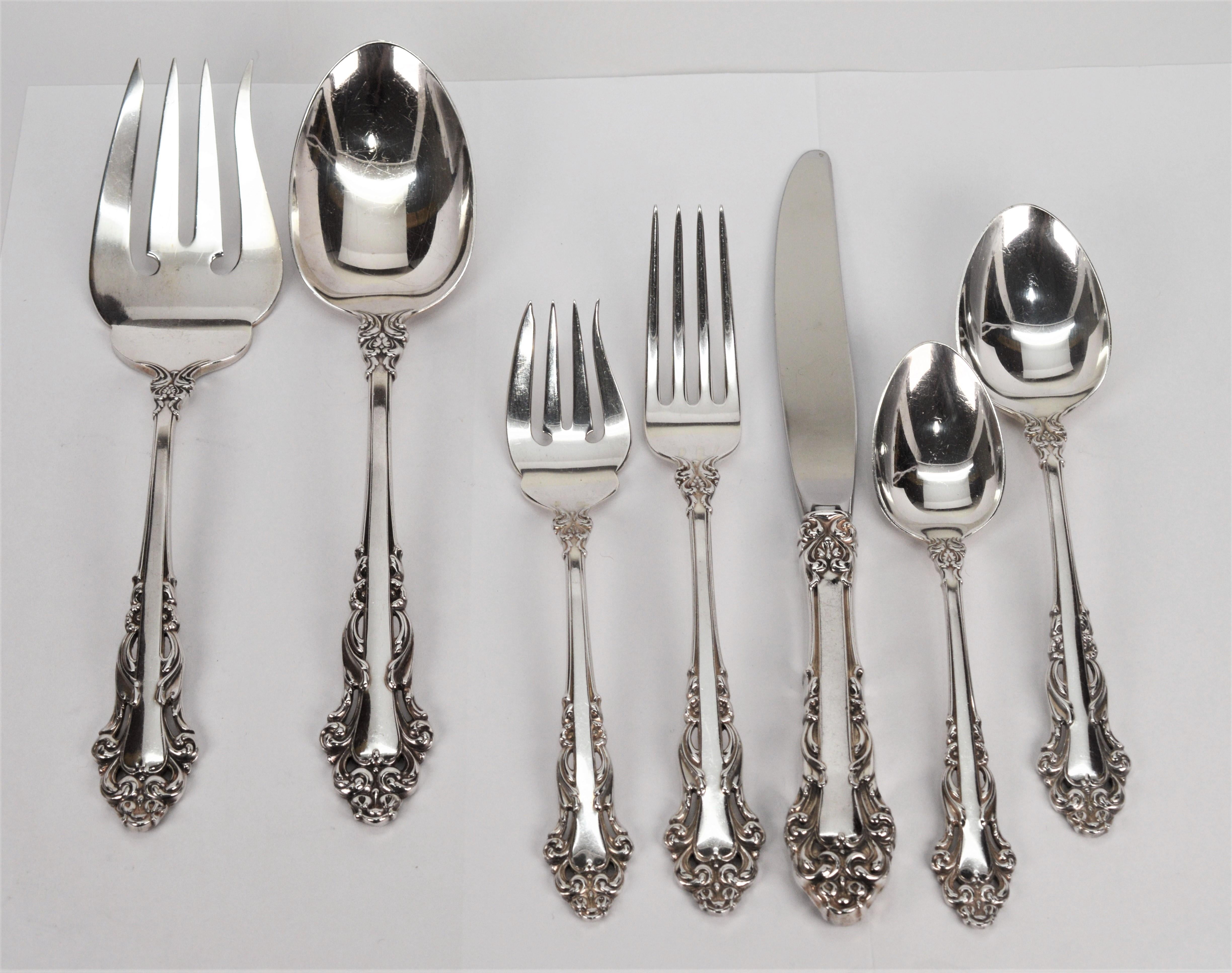 Reed & Barton Grande Renaissance Sterling Silver Flatware 5P Setting for 12  In Good Condition For Sale In Mount Kisco, NY