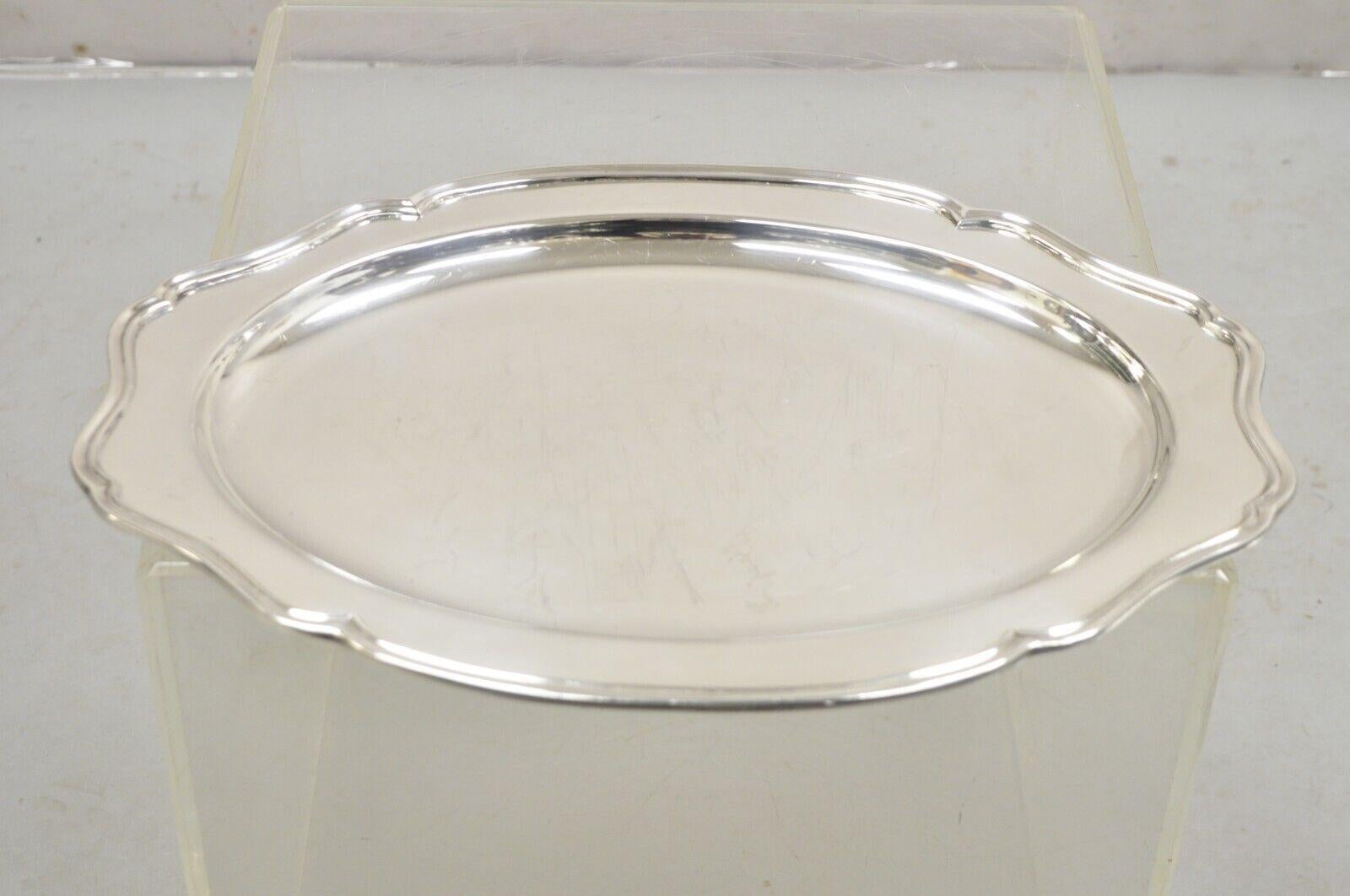 Reed & Barton Hampton Court Silver Plated Oval Serving Platter Tray Dish. Circa  Mid 20th Century. Measurements:  1