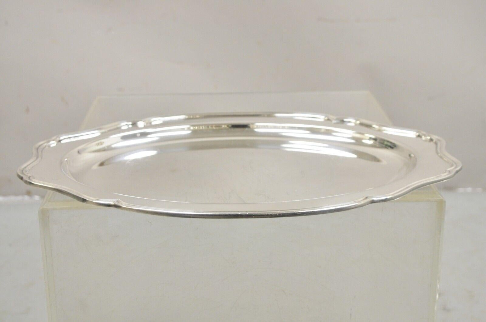 Regency Reed & Barton Hampton Court Silver Plated Oval Scalloped Serving Platter Tray For Sale