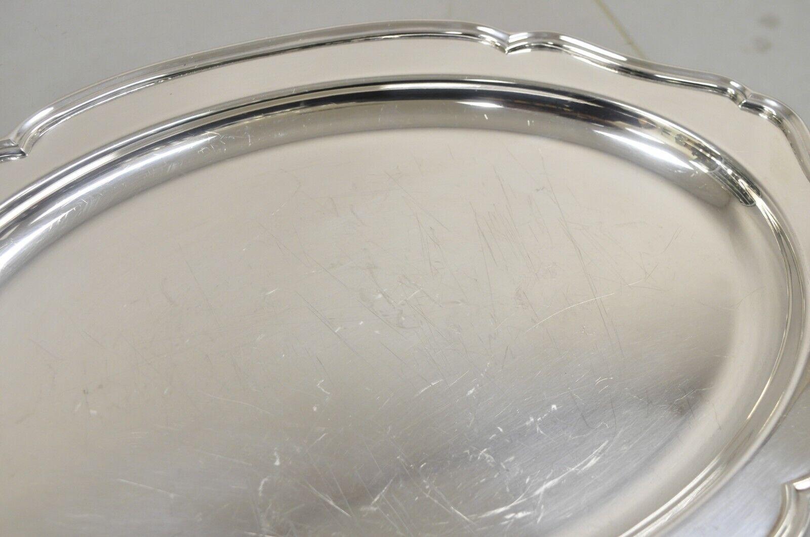 20th Century Reed & Barton Hampton Court Silver Plated Oval Scalloped Serving Platter Tray For Sale