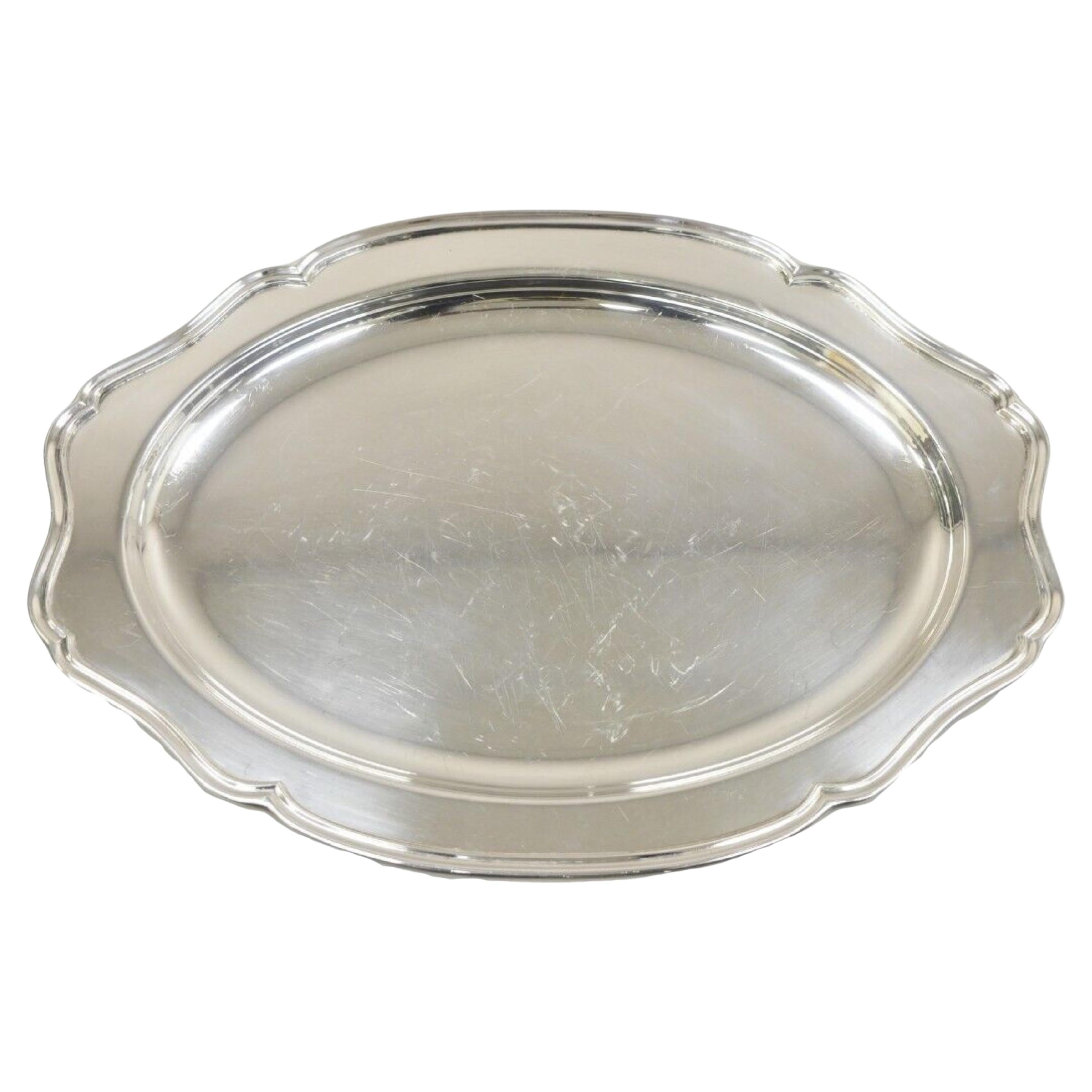 Reed & Barton Hampton Court Silver Plated Oval Scalloped Serving Platter Tray For Sale