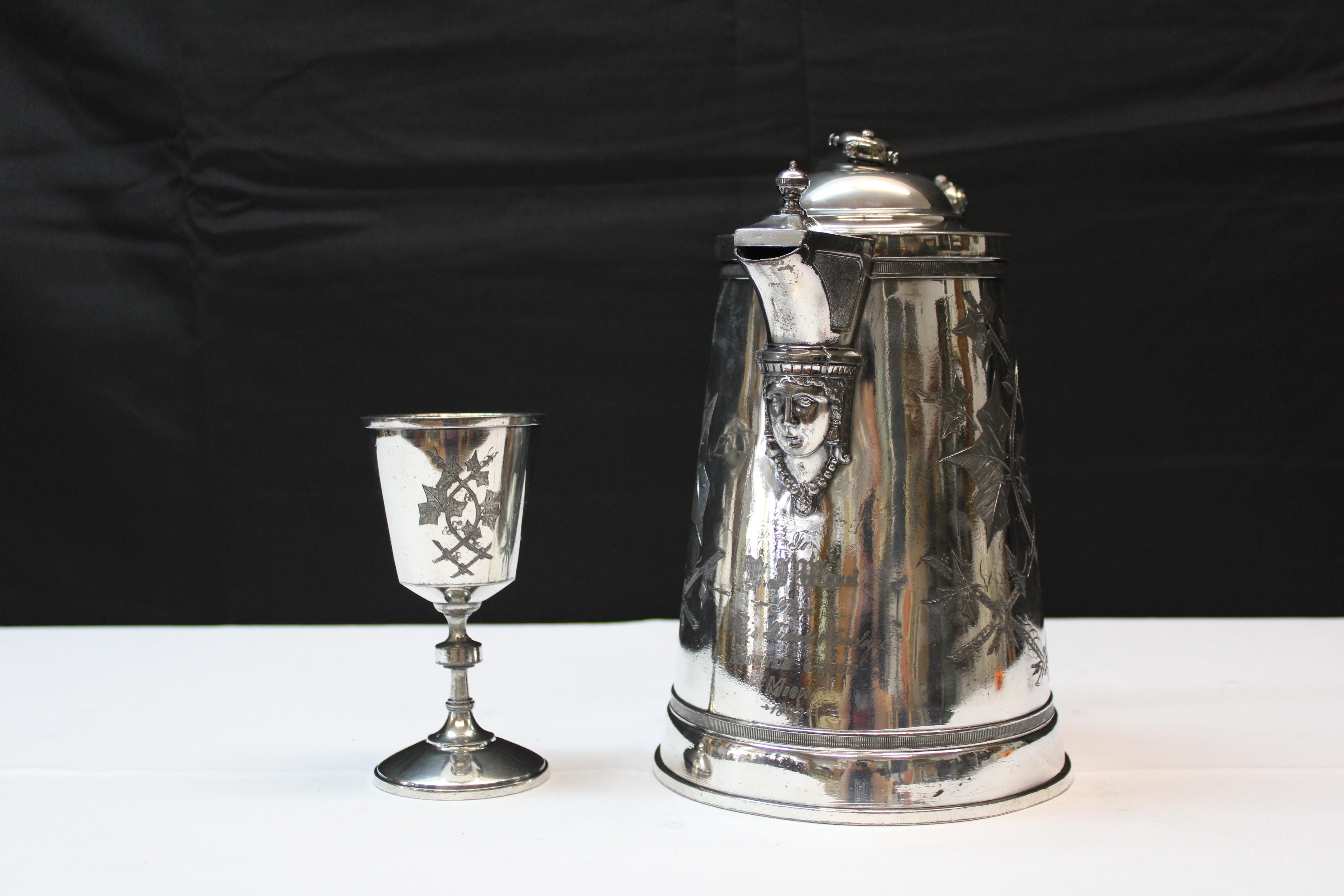 Silver Plate Reed & Barton/James Stimpson Silverplate Water Pitcher & Goblet  For Sale