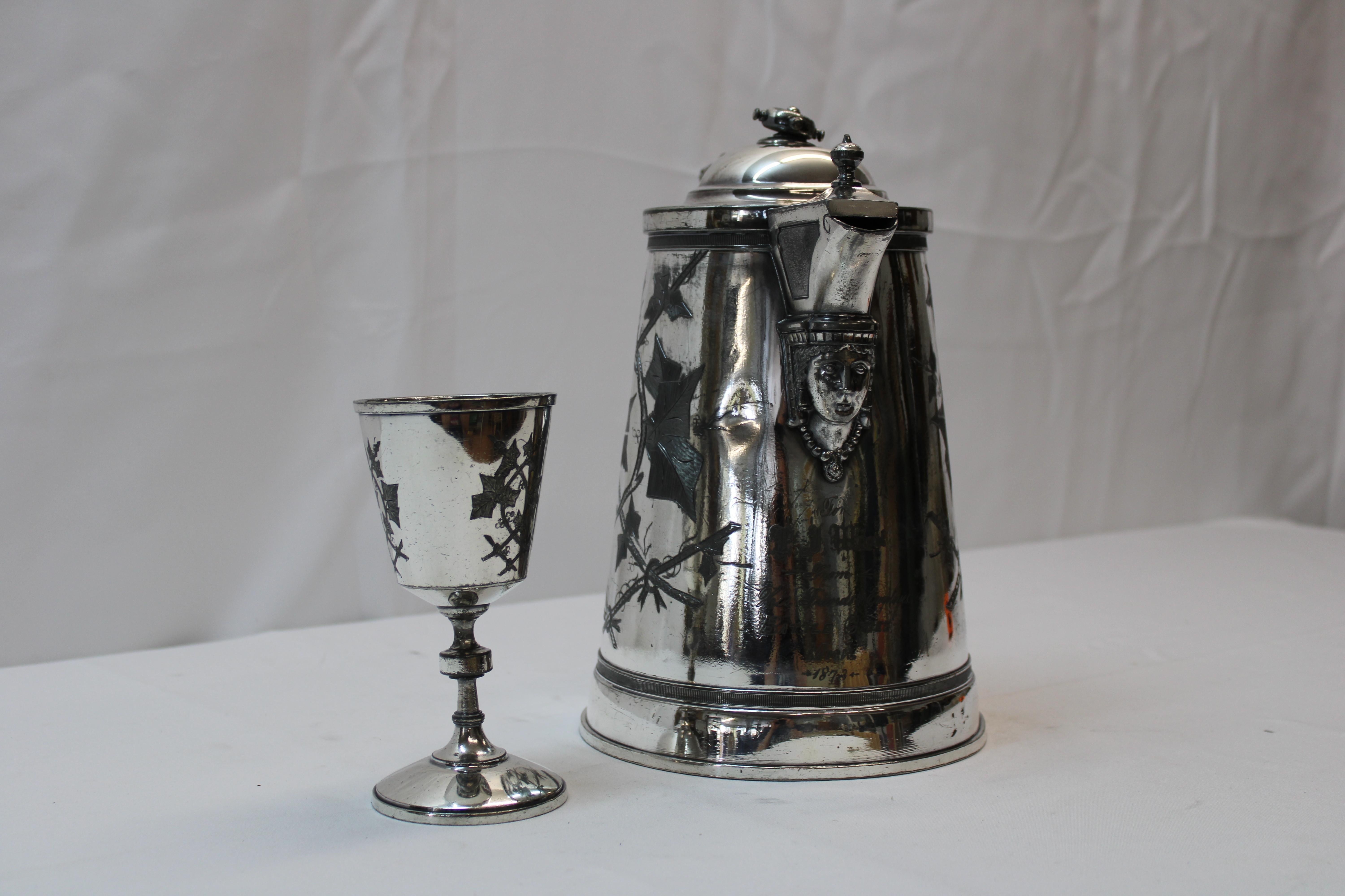 Reed & Barton/James Stimpson Silverplate Water Pitcher & Goblet  For Sale 2