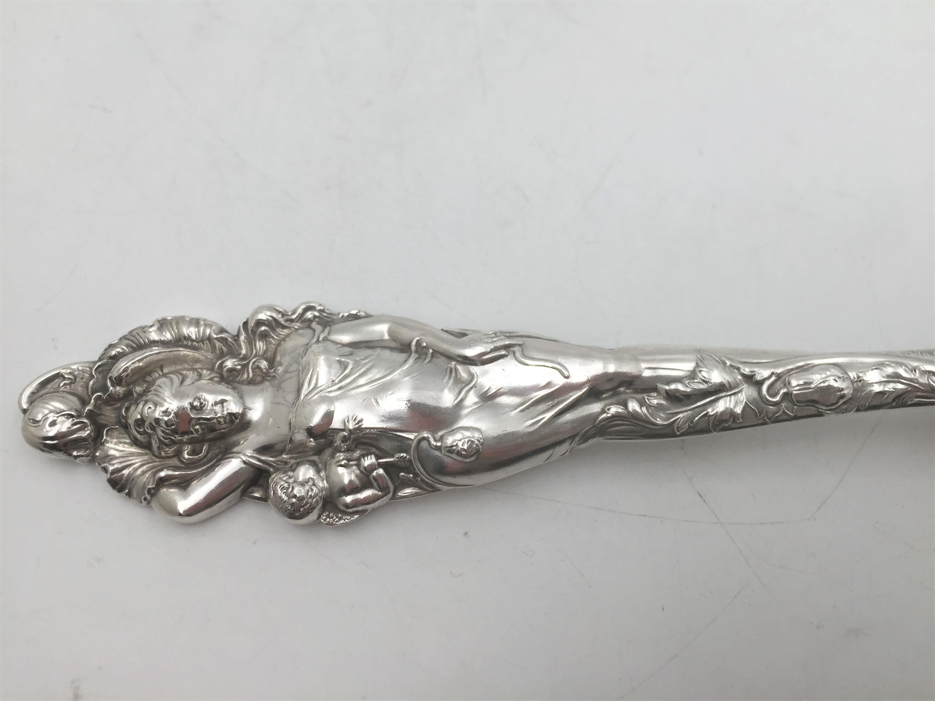 Reed & Barton Old Sterling Silver Salad Set in Love Disarmed Art Nouveau Pattern In Good Condition For Sale In New York, NY