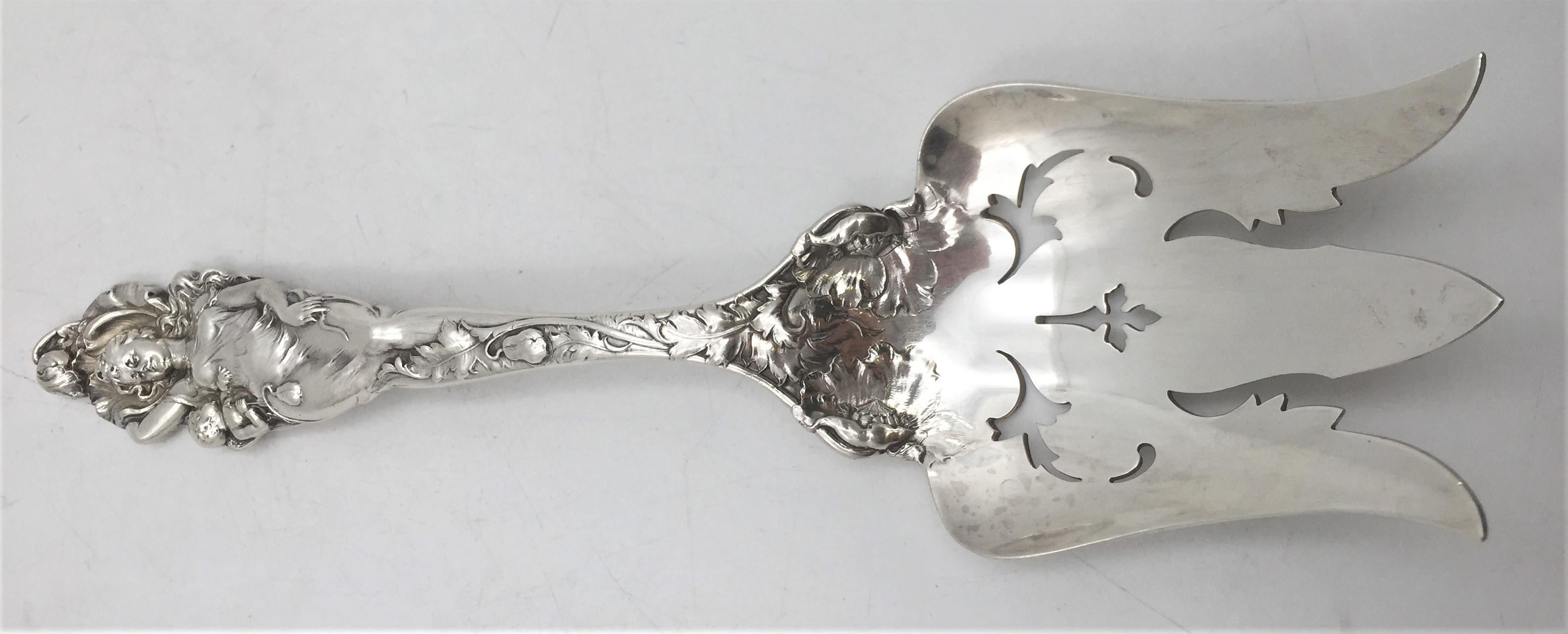 20th Century Reed & Barton Old Sterling Silver Salad Set in Love Disarmed Art Nouveau Pattern For Sale
