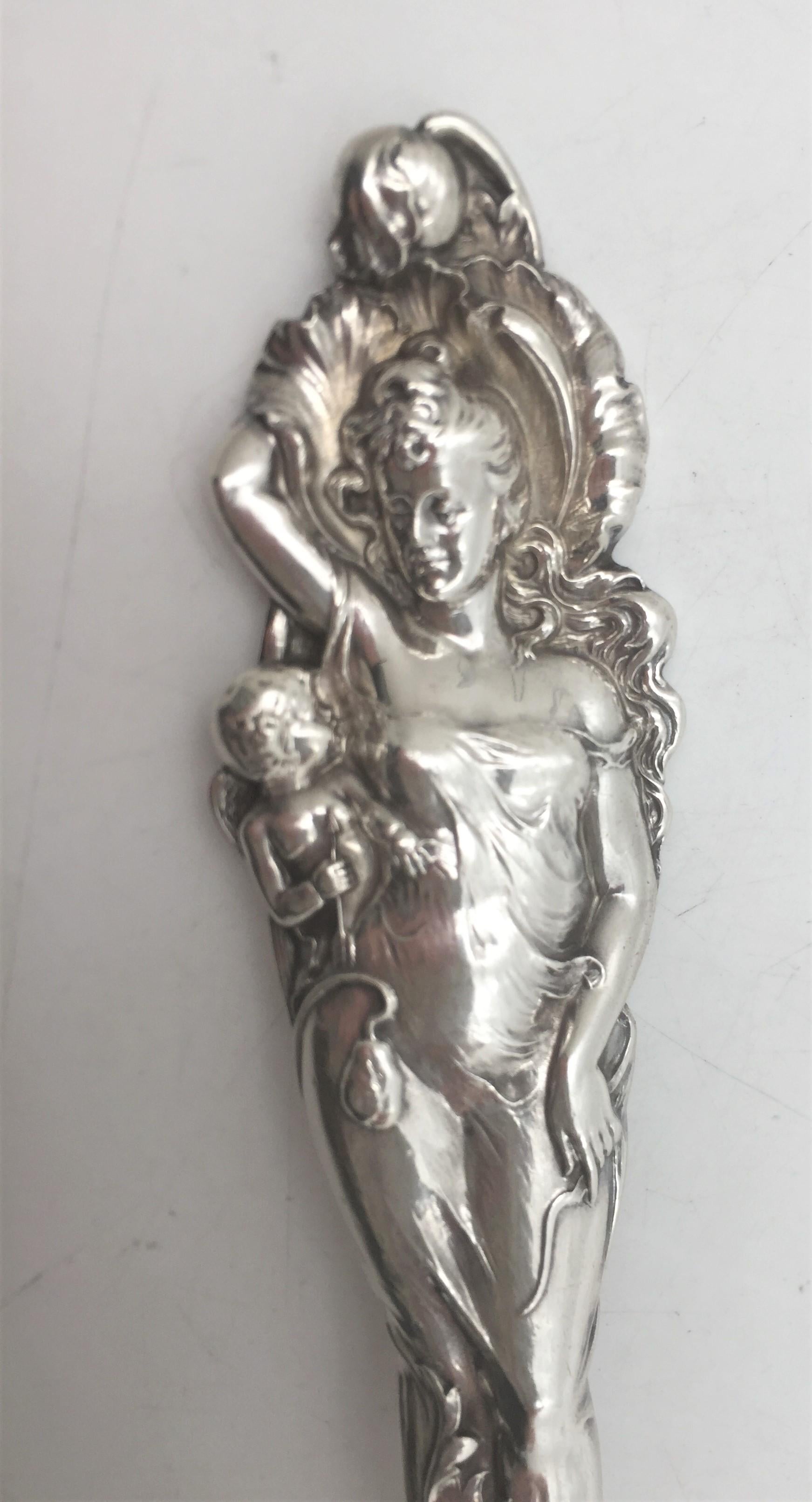 Reed & Barton Old Sterling Silber Salatbesteck in Love Disarmed Art Nouveau Muster im Angebot 1