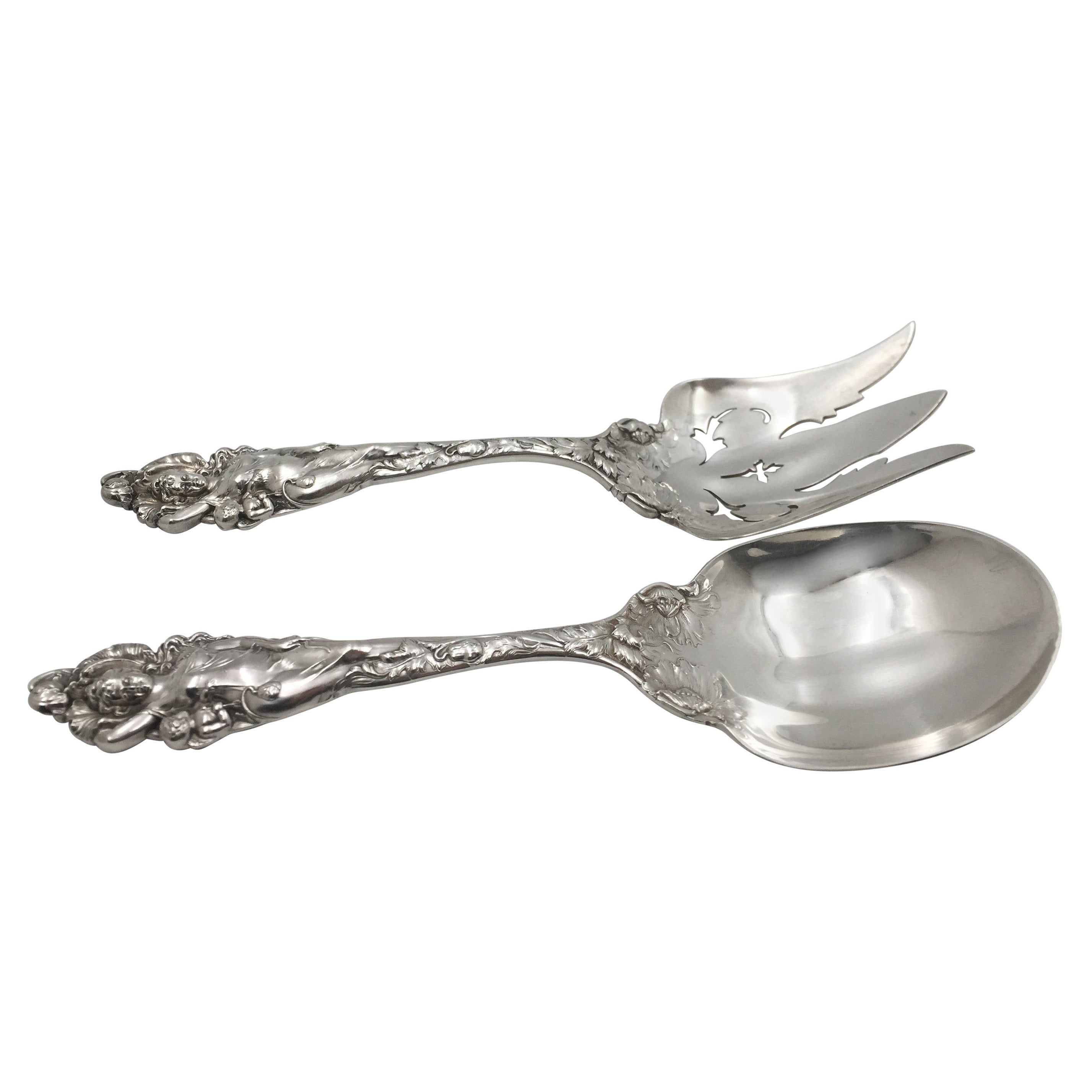 Reed & Barton Old Sterling Silver Salad Set in Love Disarmed Art Nouveau Pattern