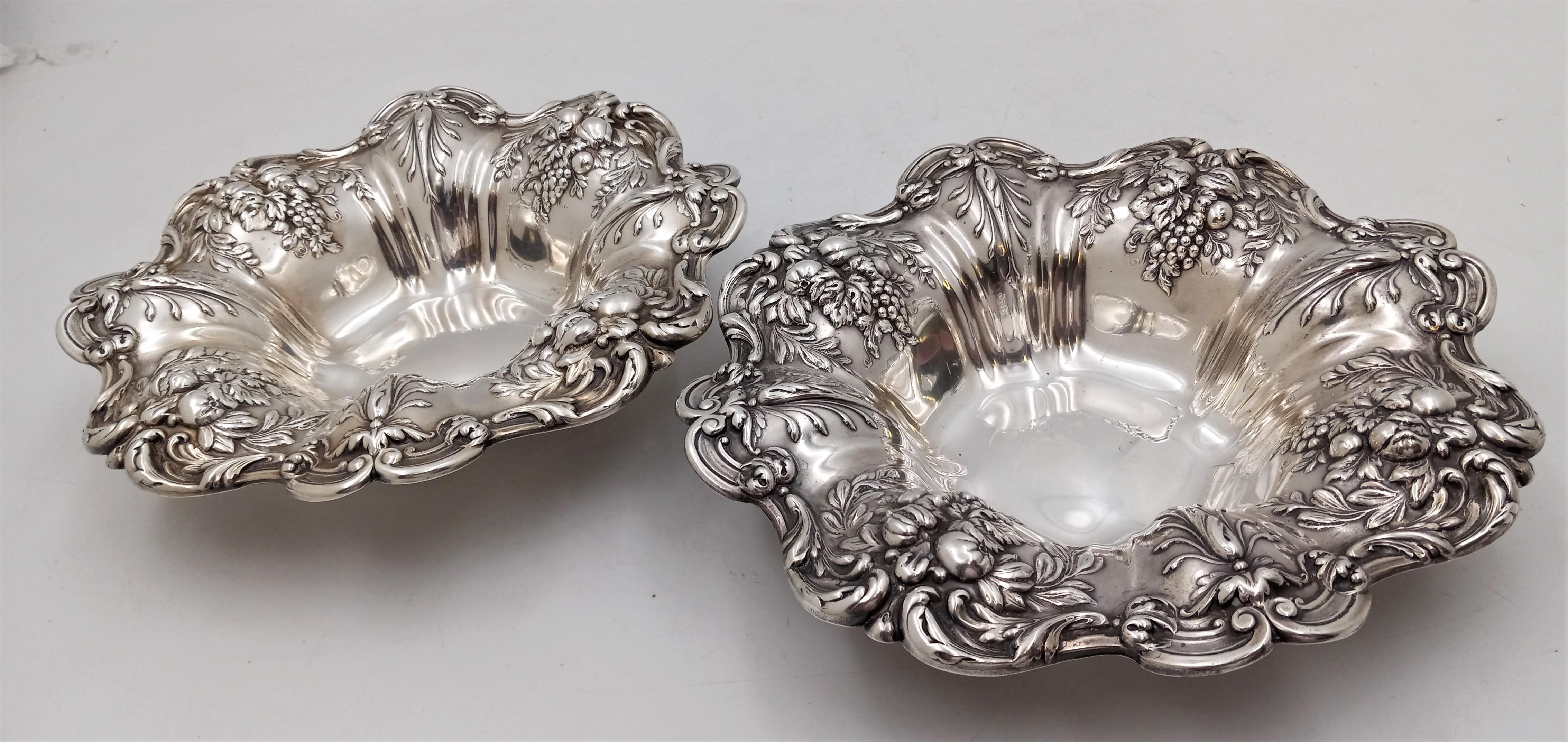 Reed & Barton Pair of Sterling Silver Francis I Bowls/ Dishes Art Nouveau Style 1