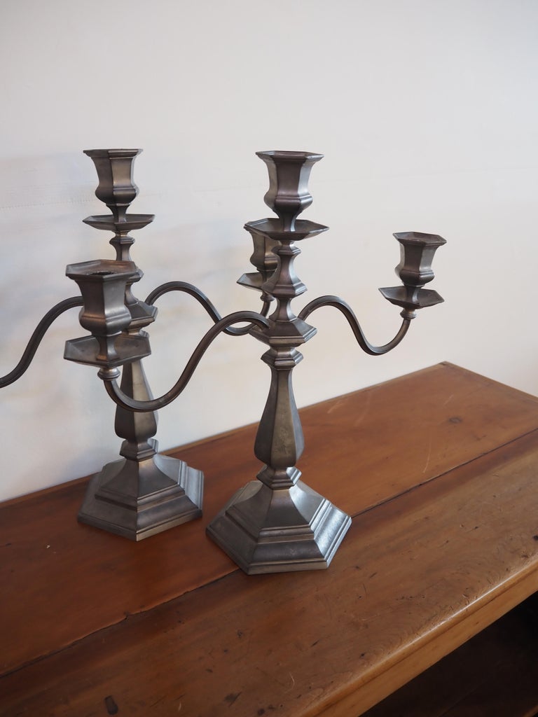 Reed and Barton Pewter 3 Arm Candelabras For Sale at 1stDibs