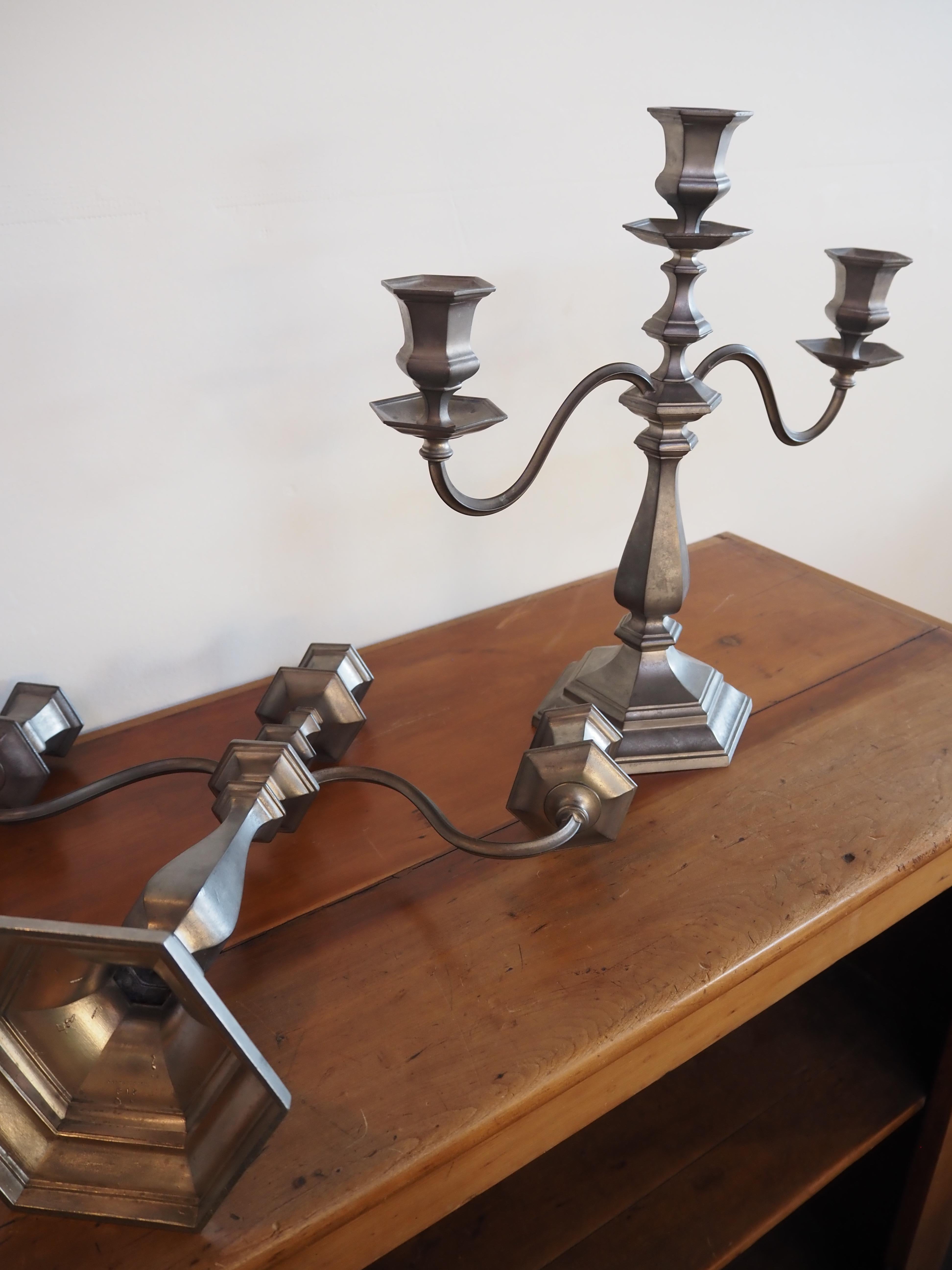 20th Century Reed & Barton Pewter 3 Arm Candelabras For Sale