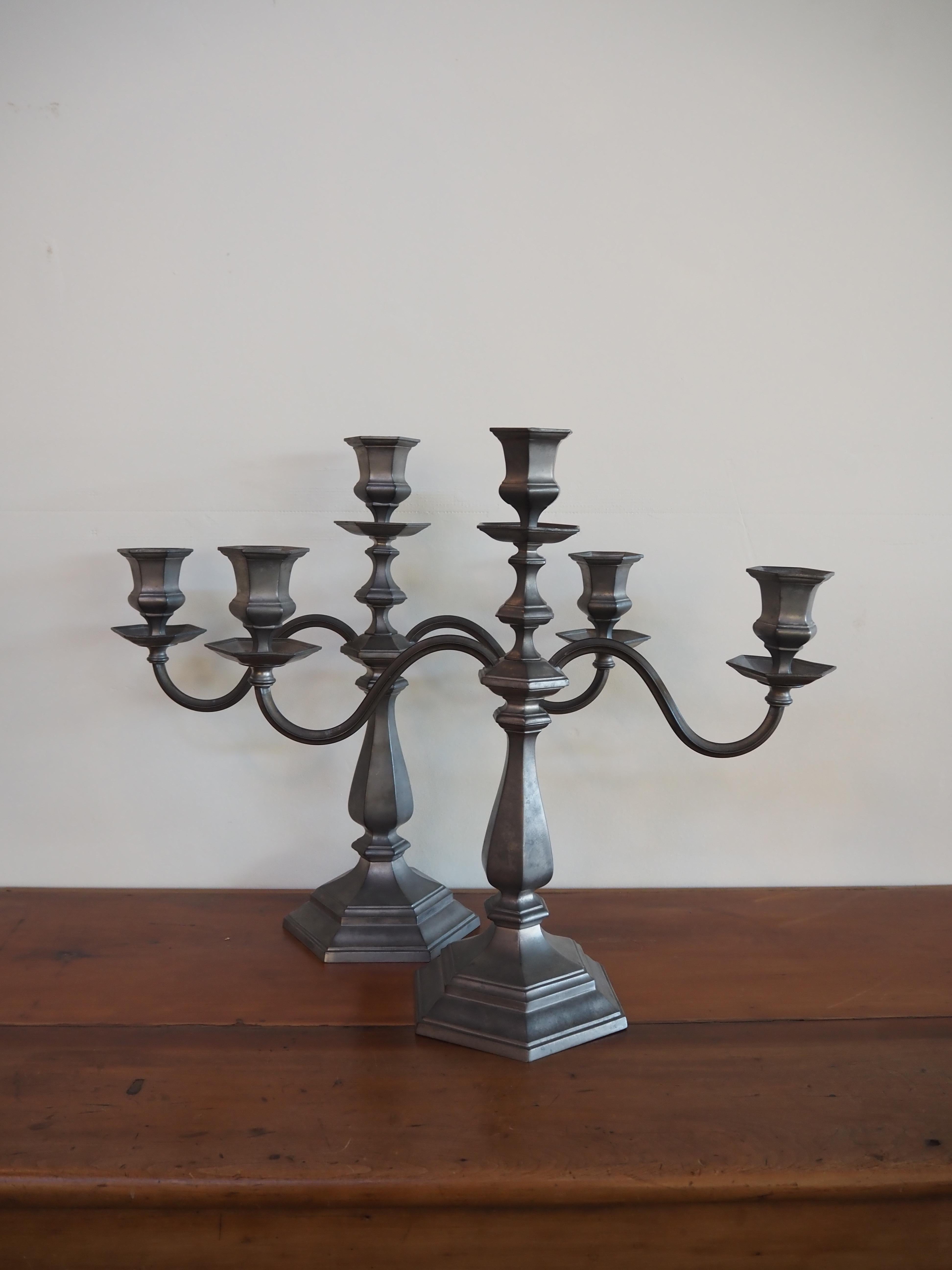 Reed & Barton Pewter 3 Arm Candelabras For Sale 2
