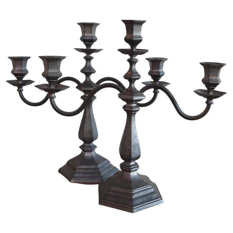 Reed and Barton Pewter 3 Arm Candelabras For Sale at 1stDibs