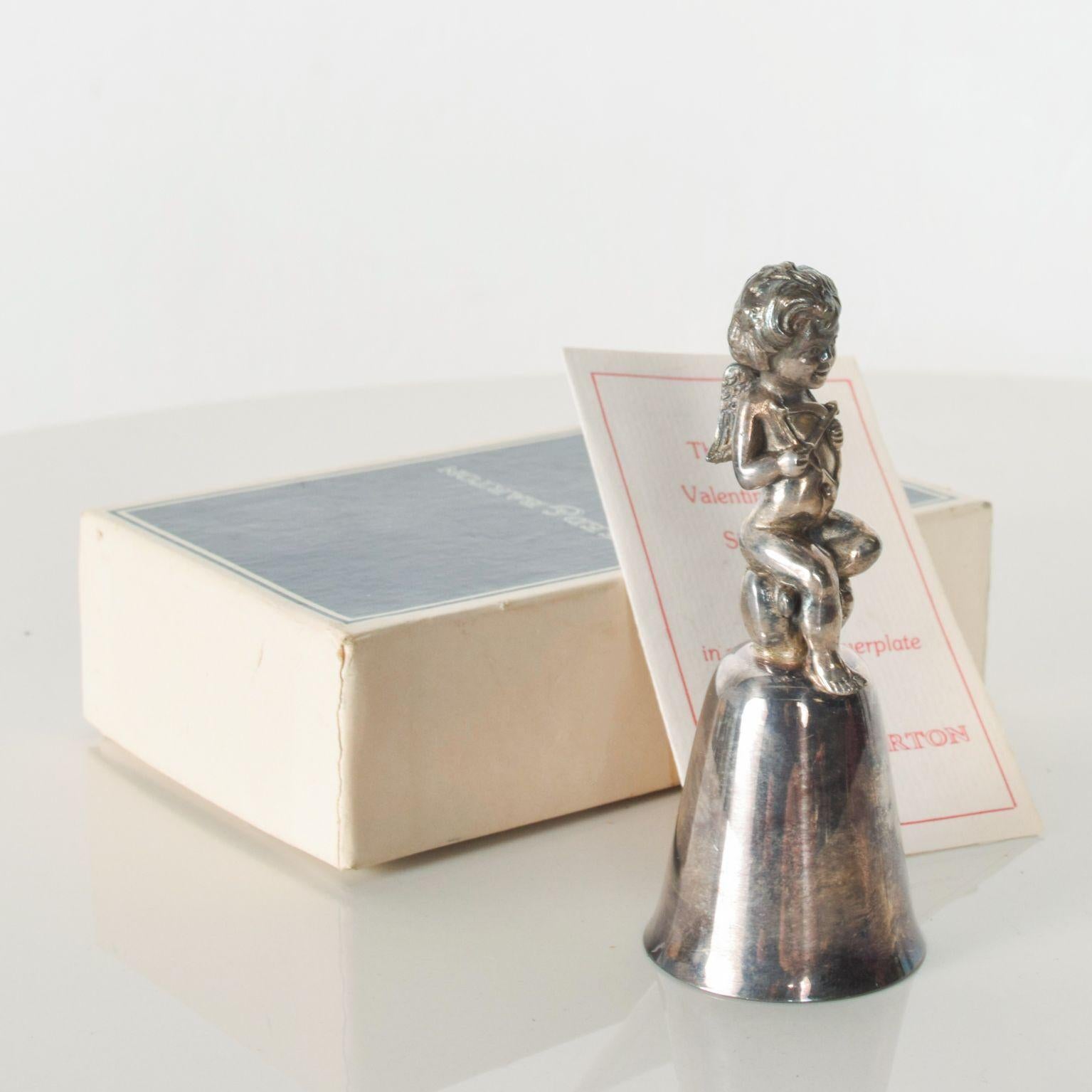 Late 20th Century Reed & Barton Silver Heart Angel Bell Boxed Vintage Valentine