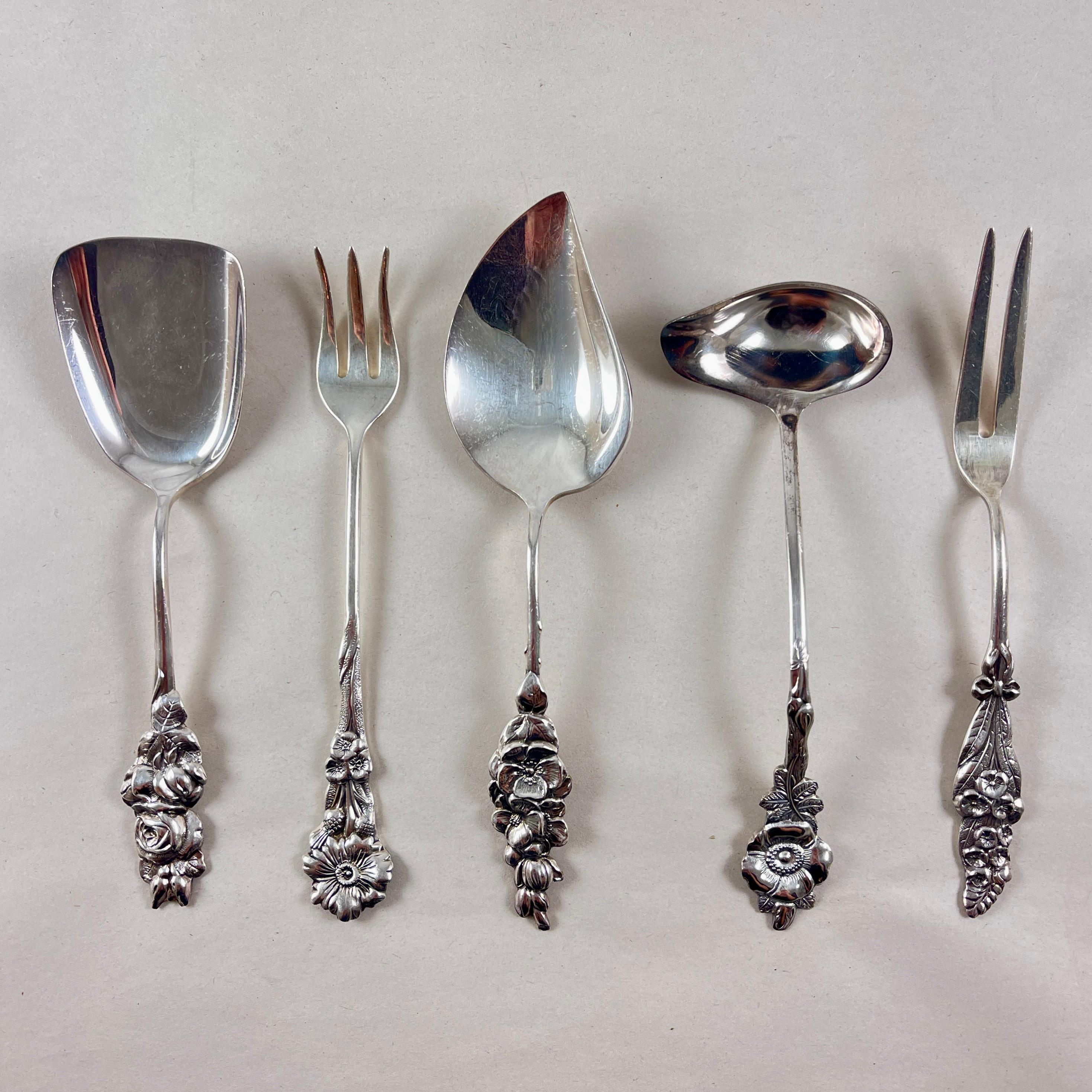Style international Reed & Barton Service à condiments Harlequin Rose en métal argenté, 5 pièces en vente