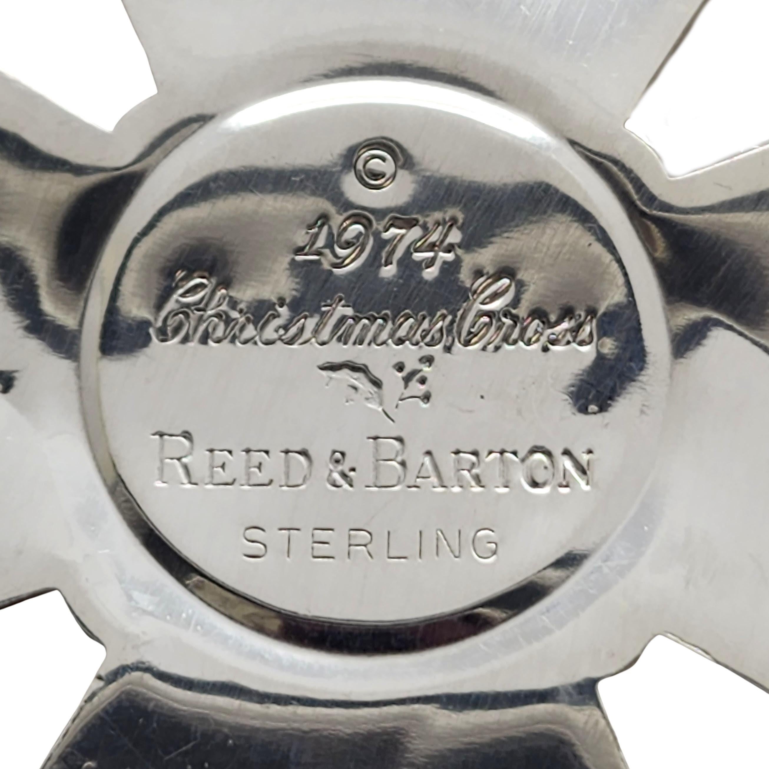 Ornement de croix de Noël Reed & Barton en argent sterling de 1974 (A) n°12858 1