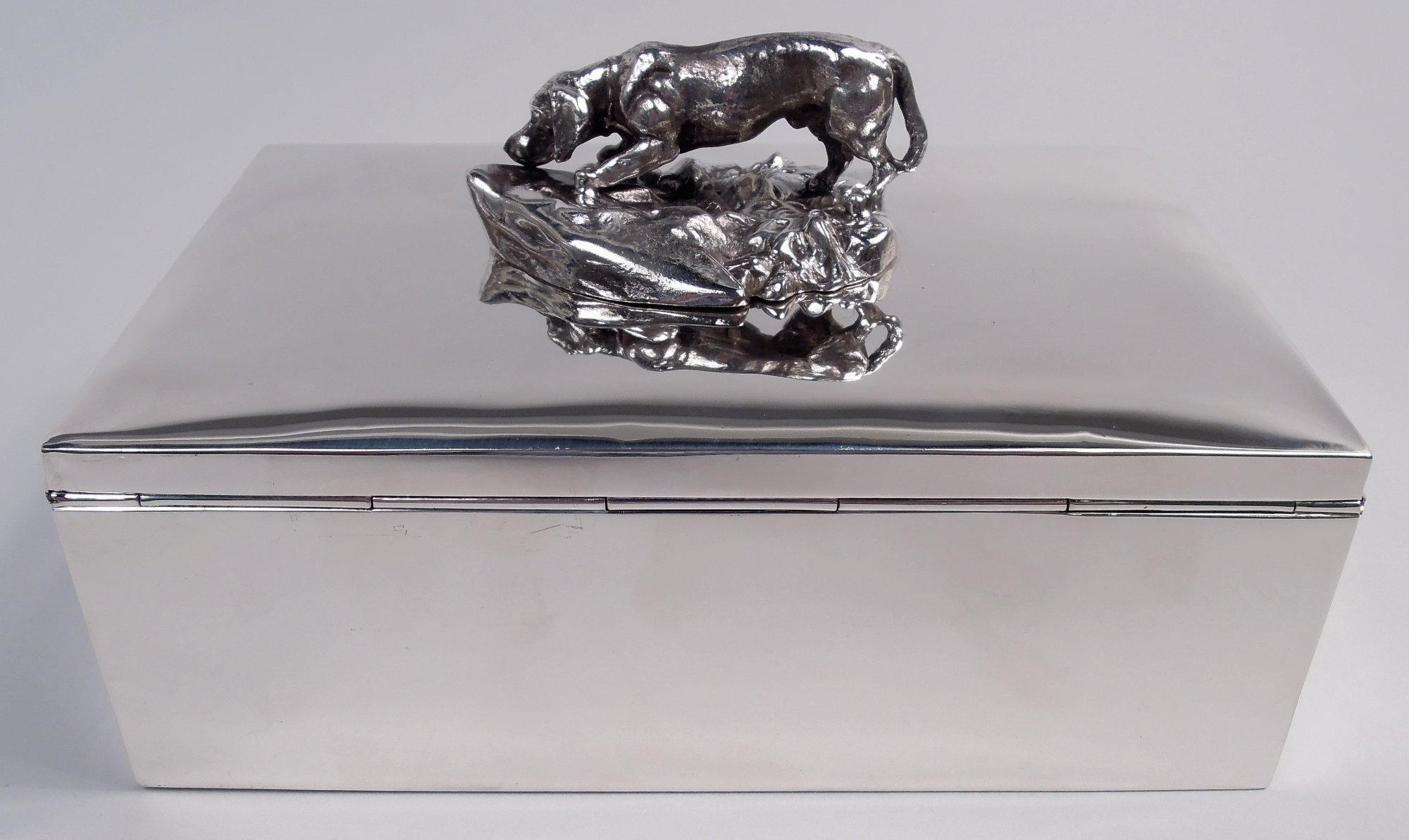 American Reed & Barton Sterling Silver Cigar Box with Hound Dog Finial For Sale