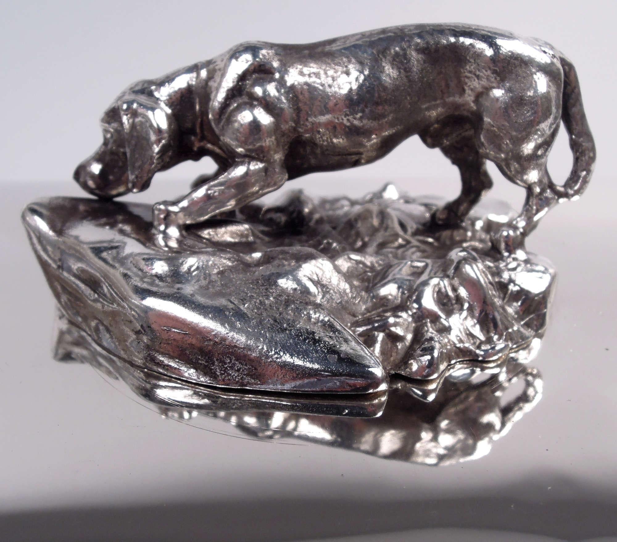 20th Century Reed & Barton Sterling Silver Cigar Box with Hound Dog Finial For Sale