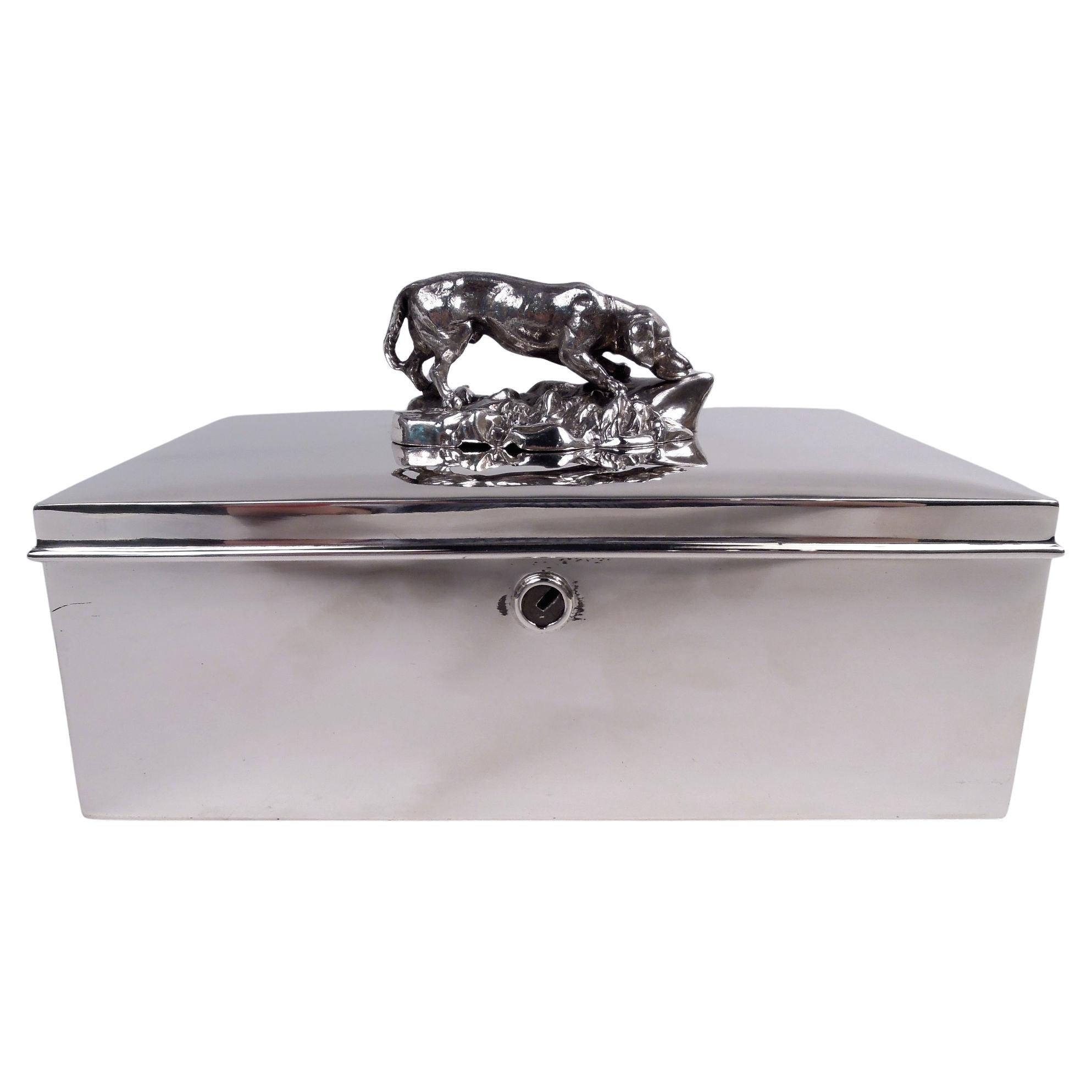 Reed & Barton Sterling Silver Cigar Box with Hound Dog Finial For Sale