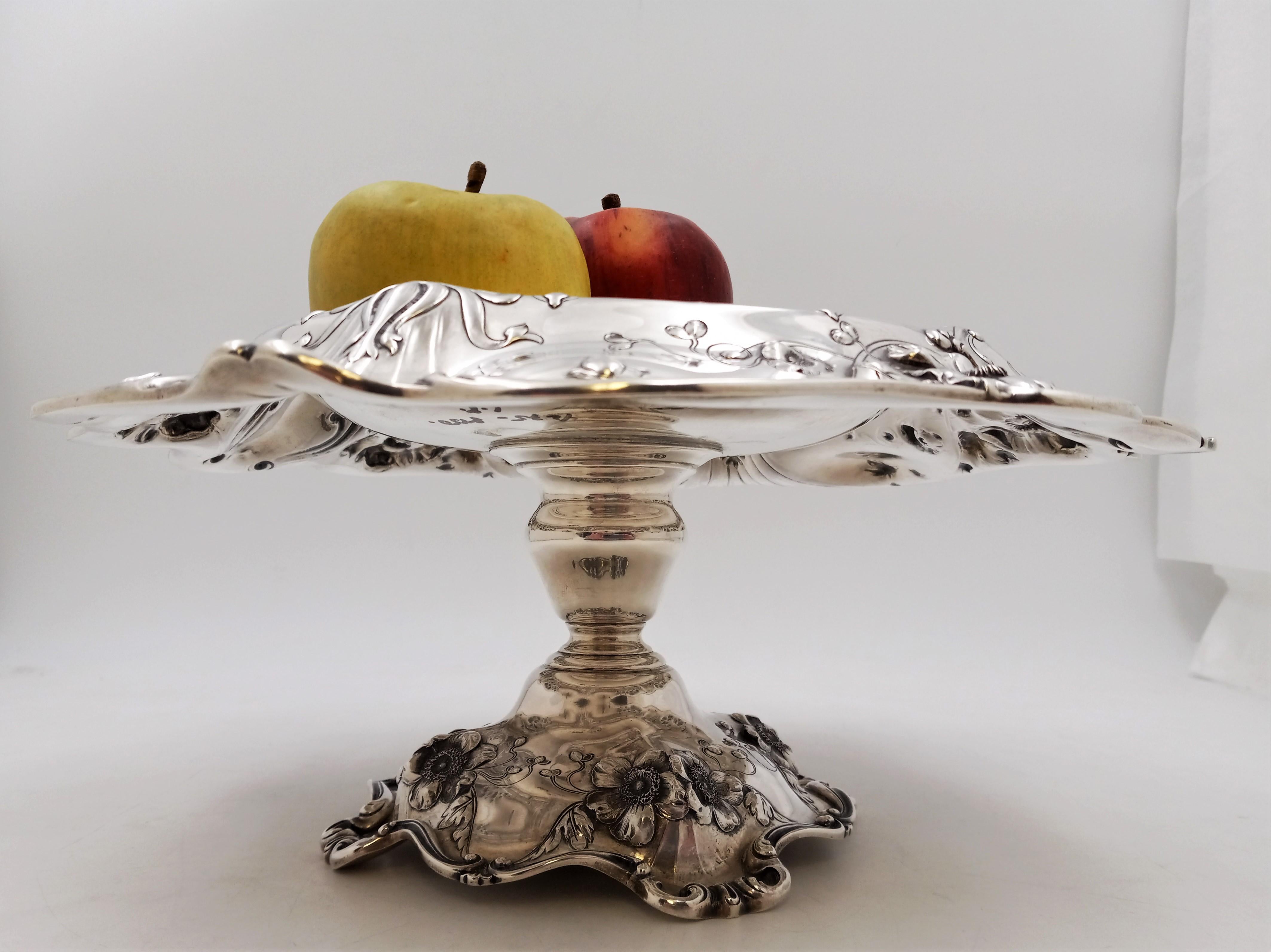American Reed & Barton Sterling Silver Compote in Art Nouveau Style Les Cinq Fleurs