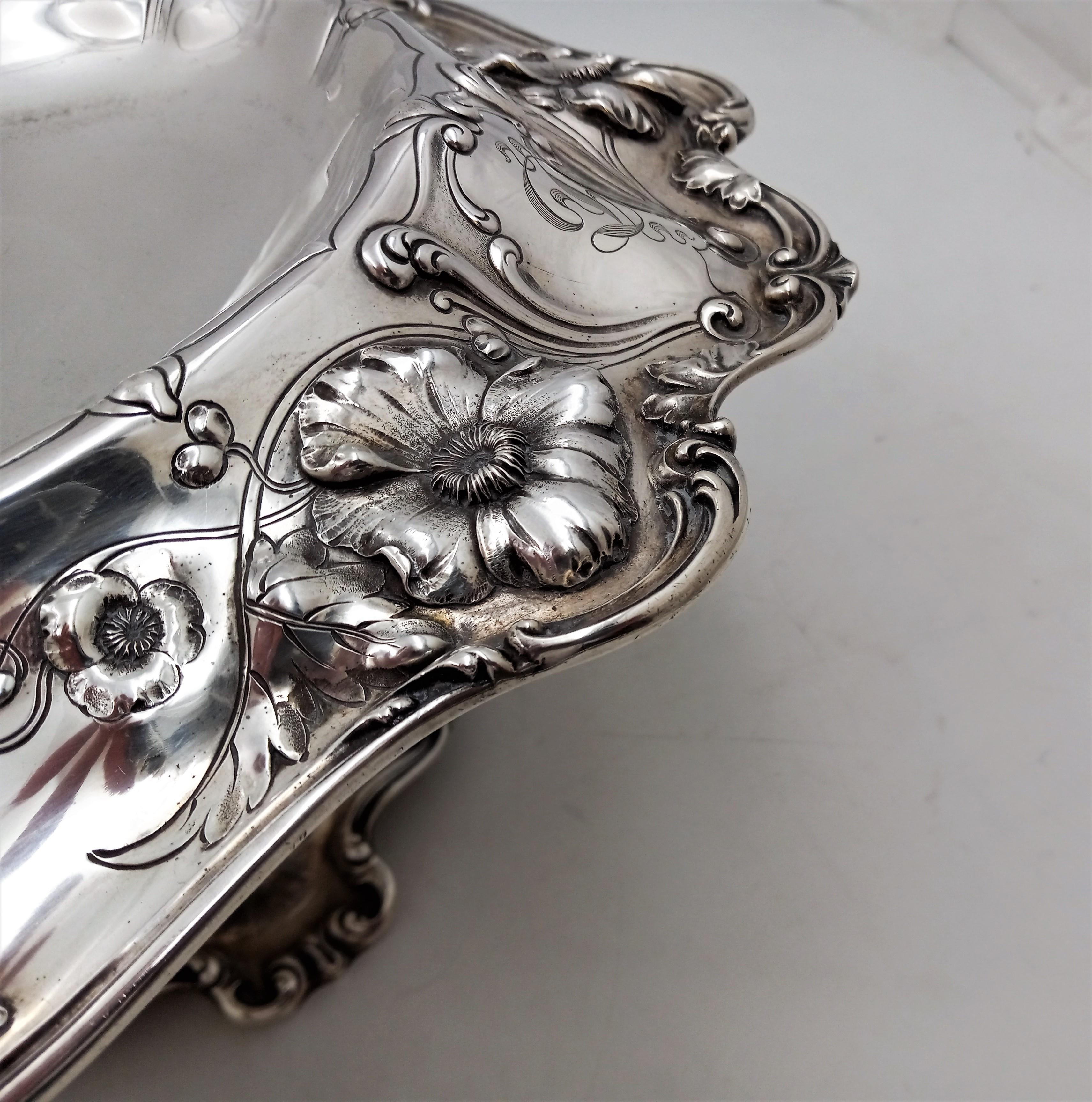 20th Century Reed & Barton Sterling Silver Compote in Art Nouveau Style Les Cinq Fleurs