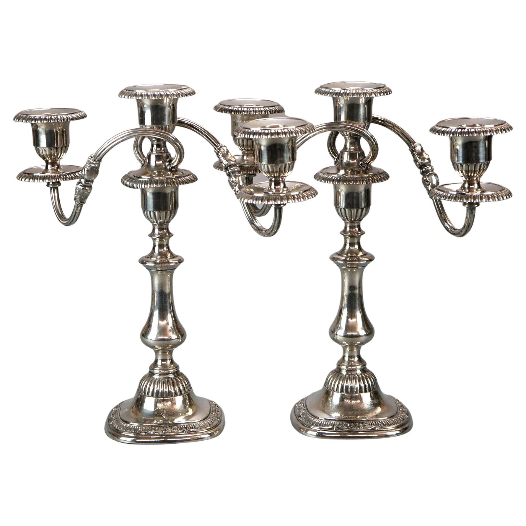 Reed & Barton Three-Light Silver Plate Candelabra, Golf Tournament Award, c1950