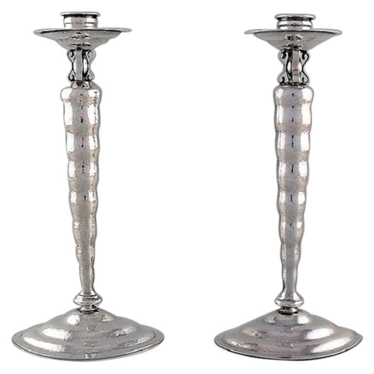 Reed & Barton, USA a Pair of Candlesticks in Hammered Sterling Silver circa 1930