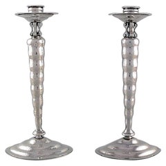 Reed & Barton, USA a Pair of Candlesticks in Hammered Sterling Silver circa 1930