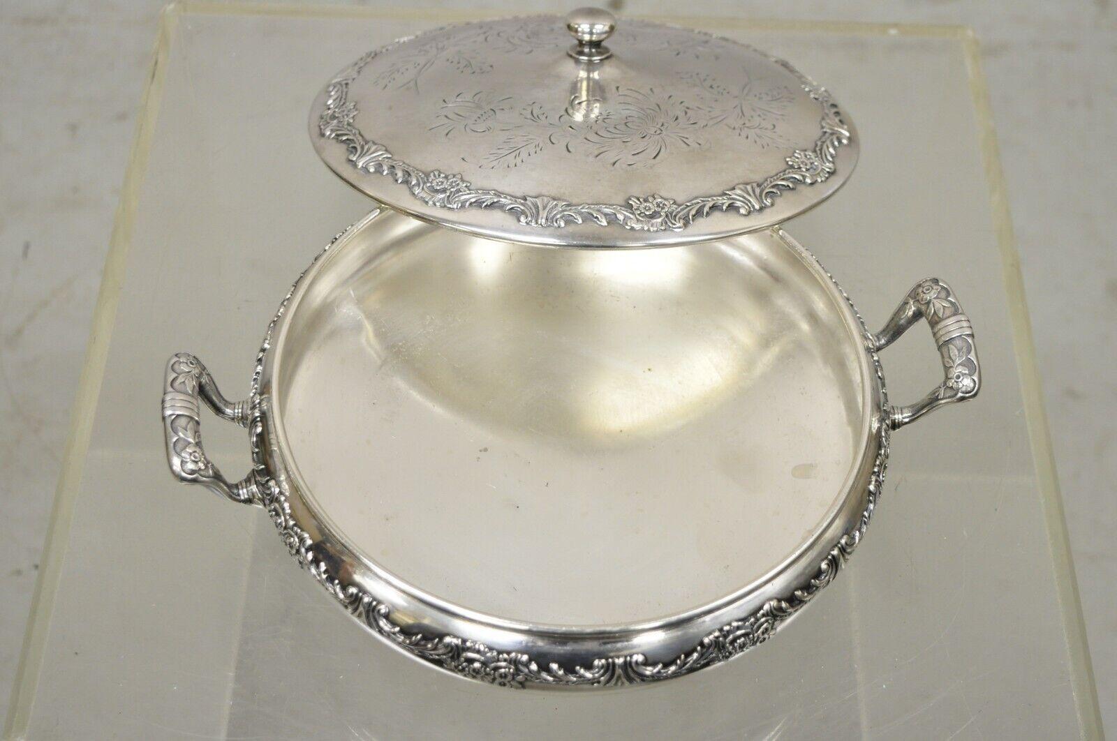 Reed & Barton Victorian Silver Plated Round Lidded Twin Handle Serving Dish For Sale 1