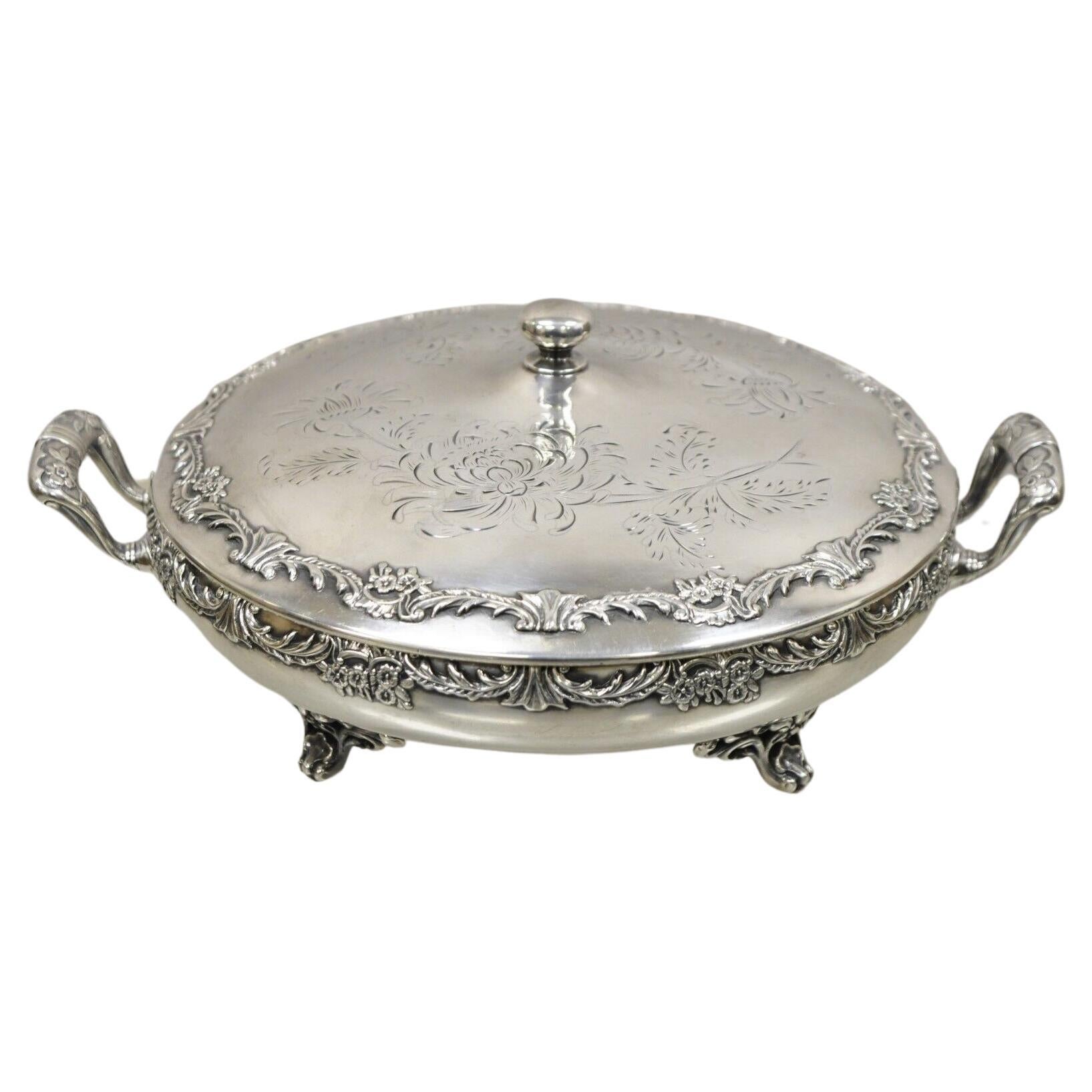 Reed & Barton Victorian Silver Plated Round Lidded Twin Handle Serving Dish