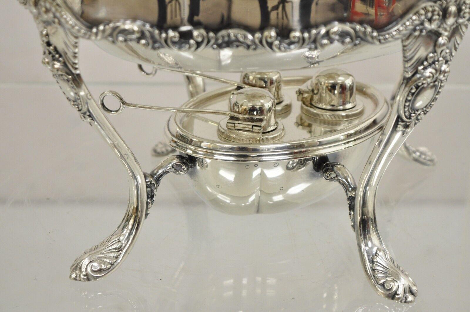 Reed & Barton Victorian Silver Plated Triple Burner Warming Serving Chafing Dish For Sale 7