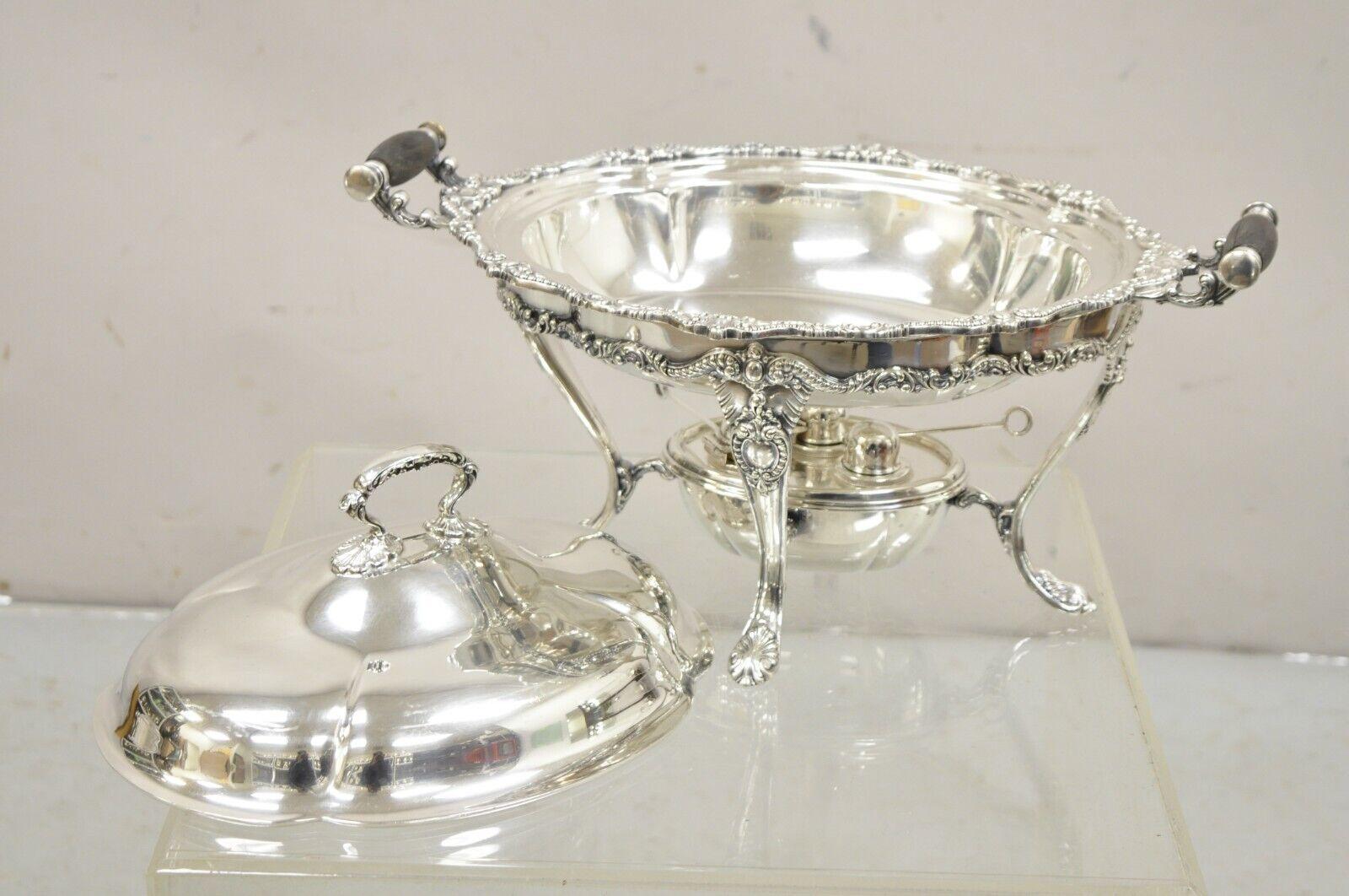 Reed & Barton Victorian Silver Plated Triple Burner Warming Serving Chafing Dish For Sale 8