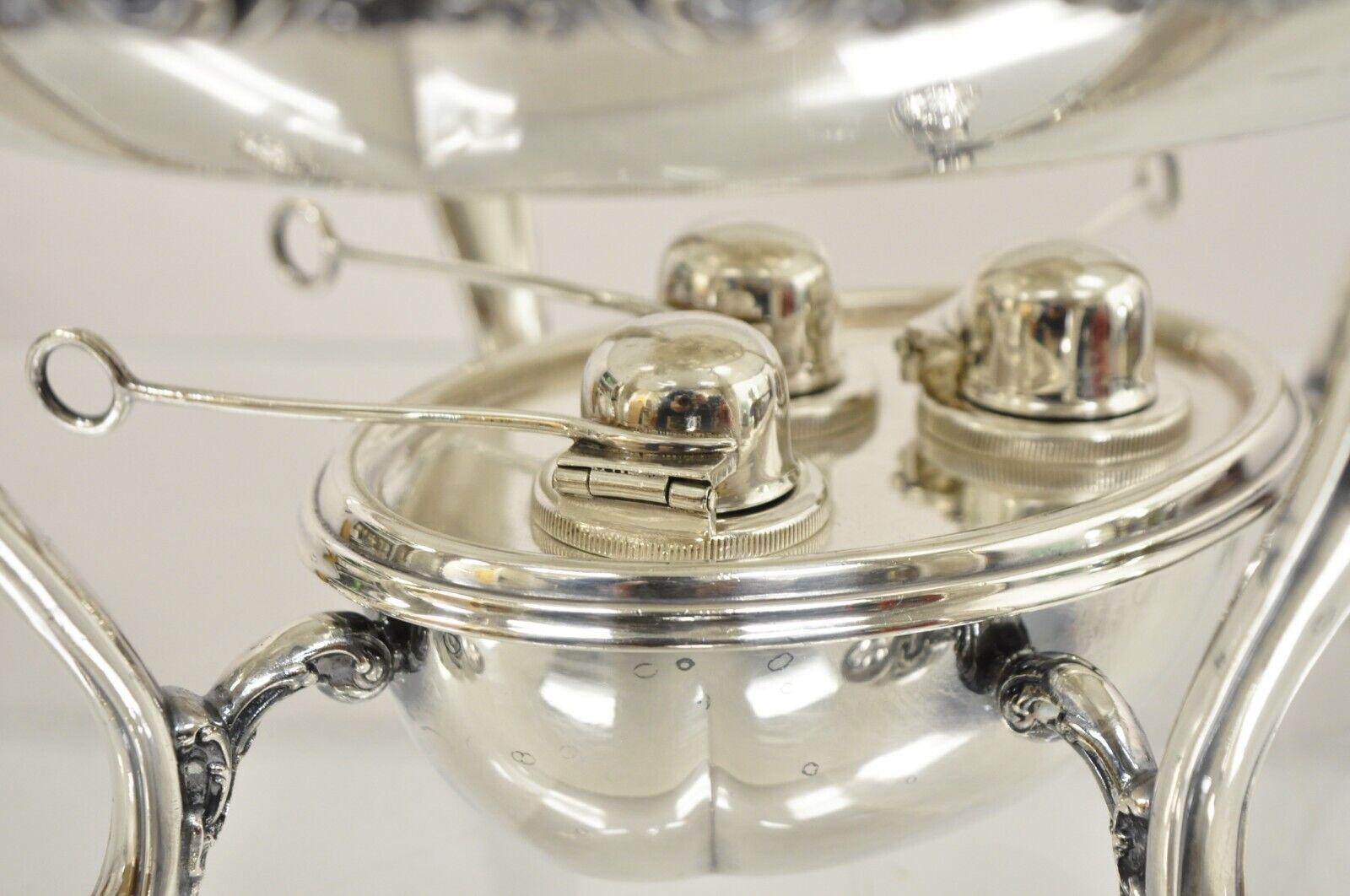 Reed & Barton Victorian Silver Plated Triple Burner Warming Serving Chafing Dish For Sale 3