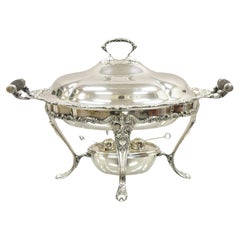 Used Reed & Barton Victorian Silver Plated Triple Burner Warming Serving Chafing Dish