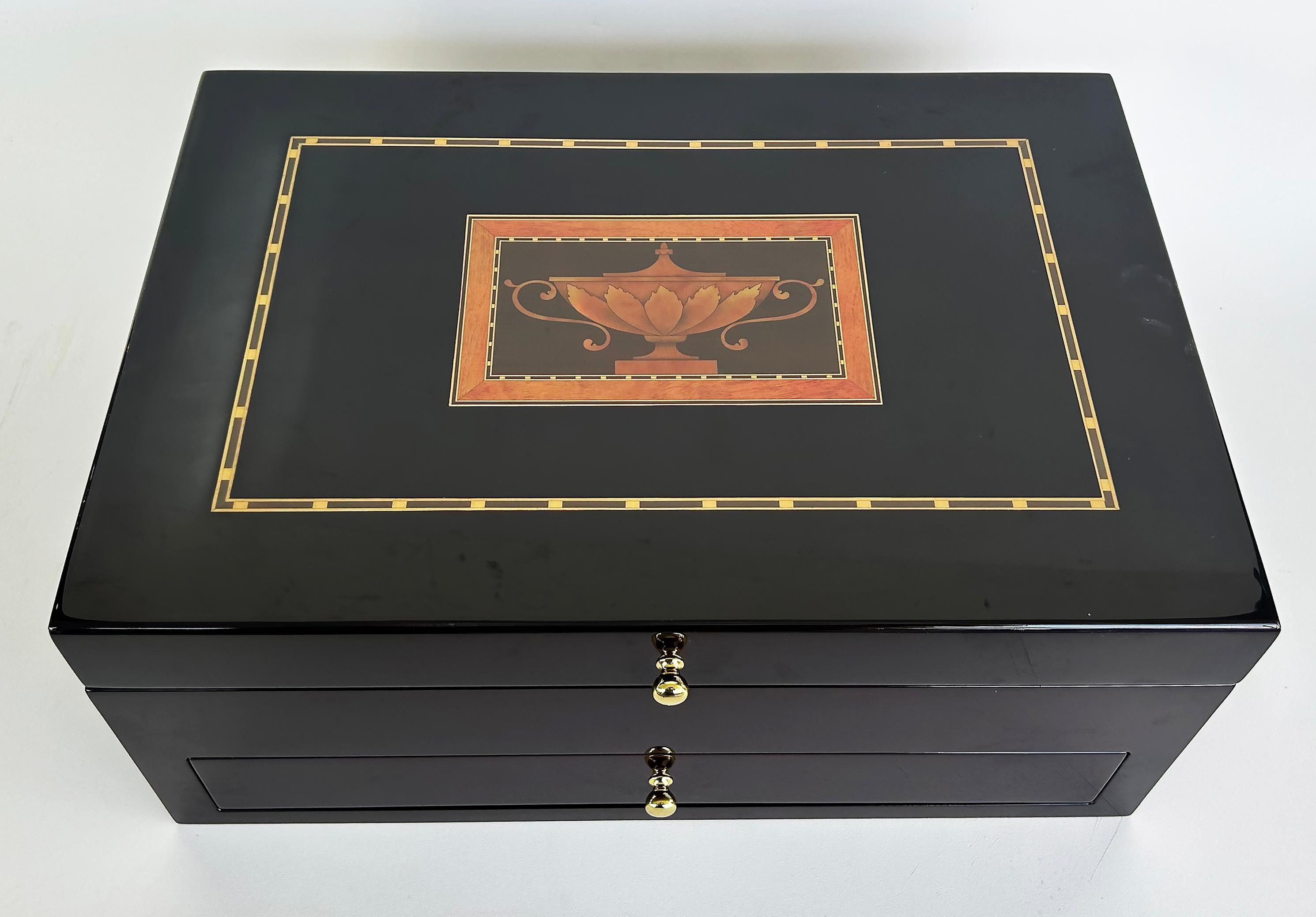Adam Style Reed & Barton Williamsburg Collection Inlaid Flatware Chest with Drawer For Sale