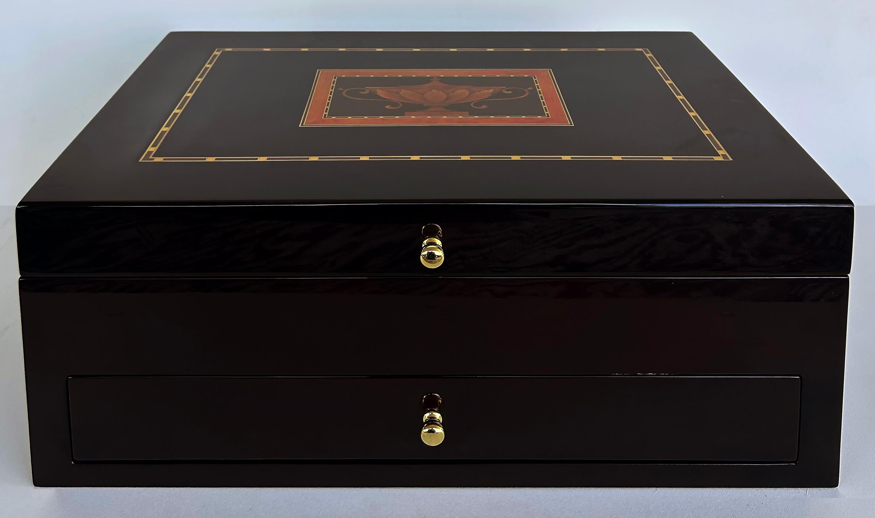 Wood Reed & Barton Williamsburg Collection Inlaid Flatware Chest with Drawer For Sale