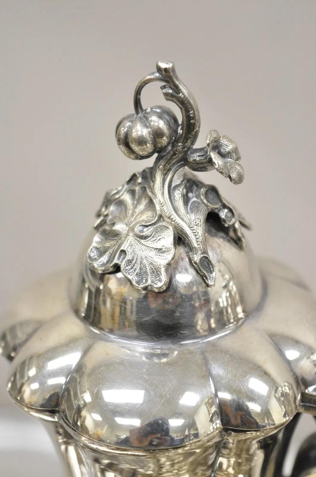 Reed & Barton Winthrop Silver Plate Art Nouveau Floral Repousse Tea Set 6 Pc Set 4