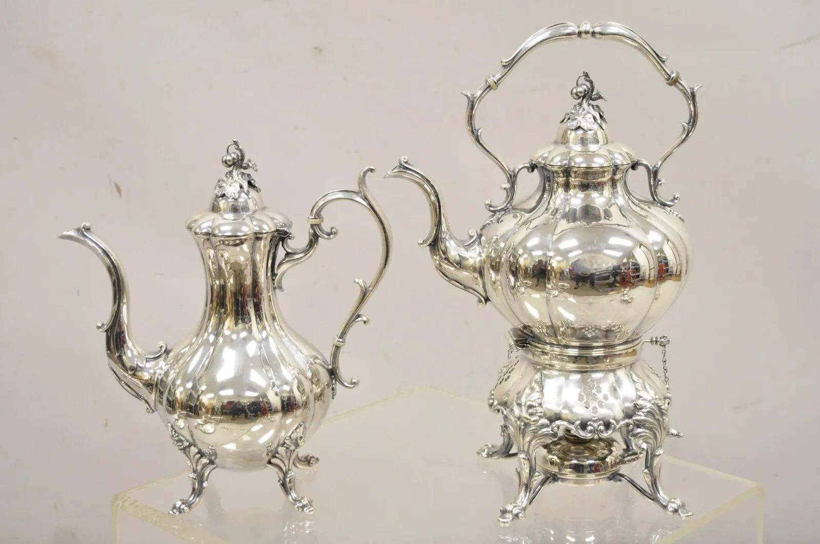 Victorian Reed & Barton Winthrop Silver Plate Art Nouveau Floral Repousse Tea Set 6 Pc Set For Sale