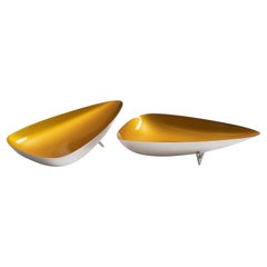 Reed & Barton Yellow Enamel & Silver Candy Jewelry Dishes by John Prip, Pair