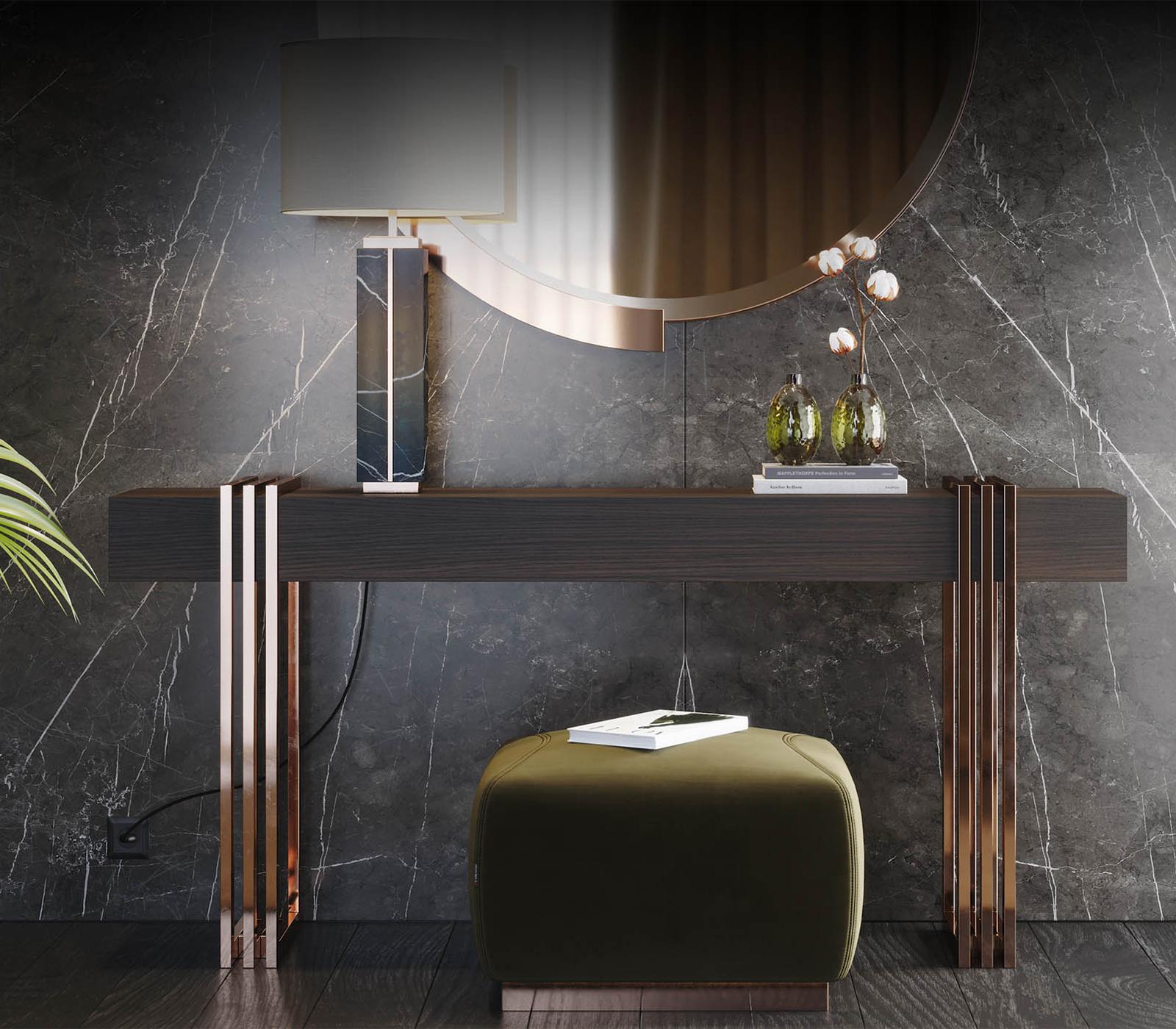 Stainless Steel Reed Console Table For Sale