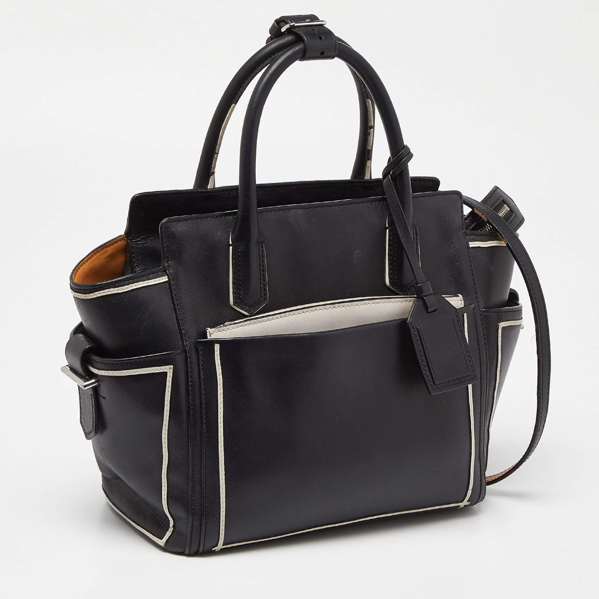 Reed Krakoff Black/White Leather Atlantique Tote In Good Condition For Sale In Dubai, Al Qouz 2