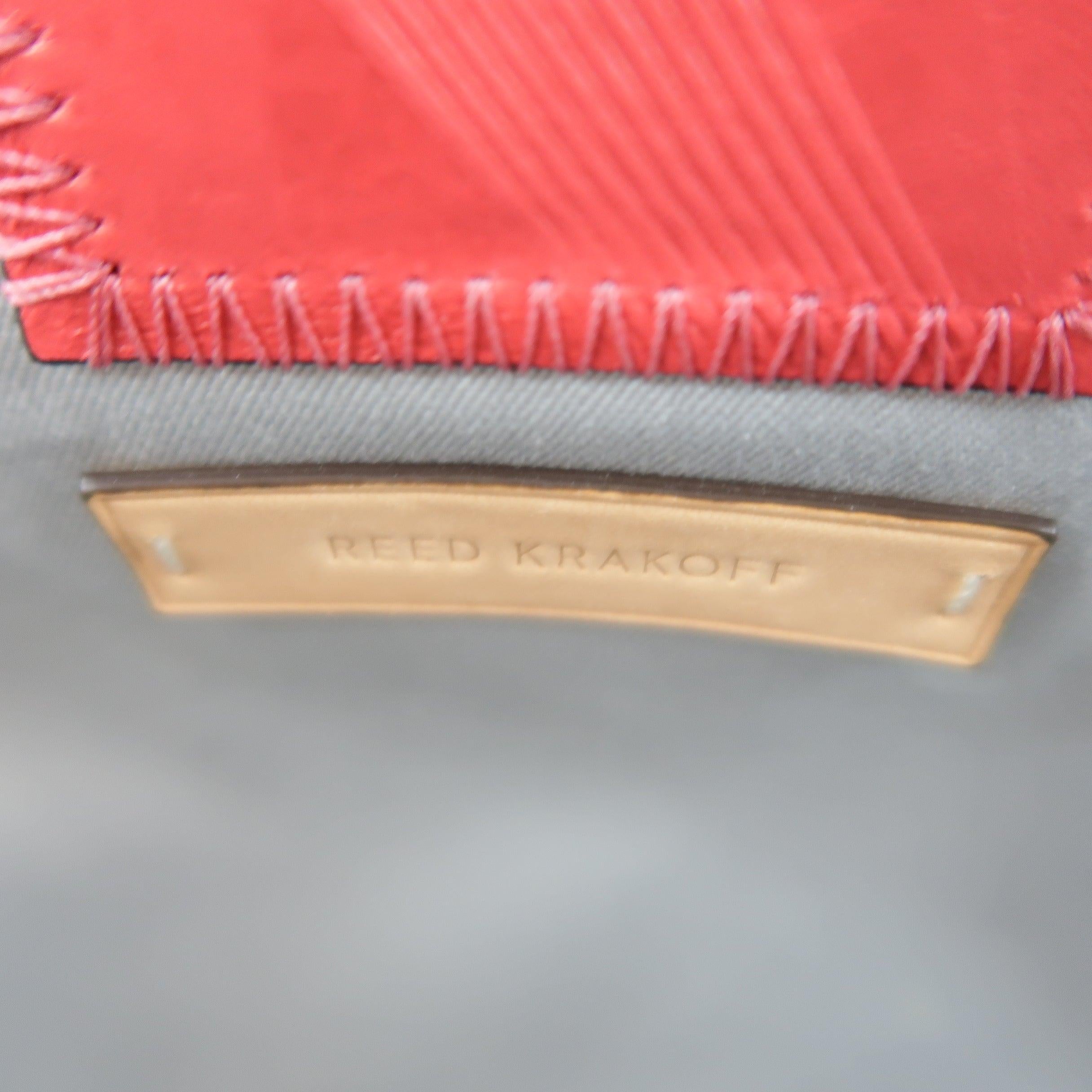 REED KRAKOFF Red Black & Light Pink Leather Tote Handbag For Sale 6